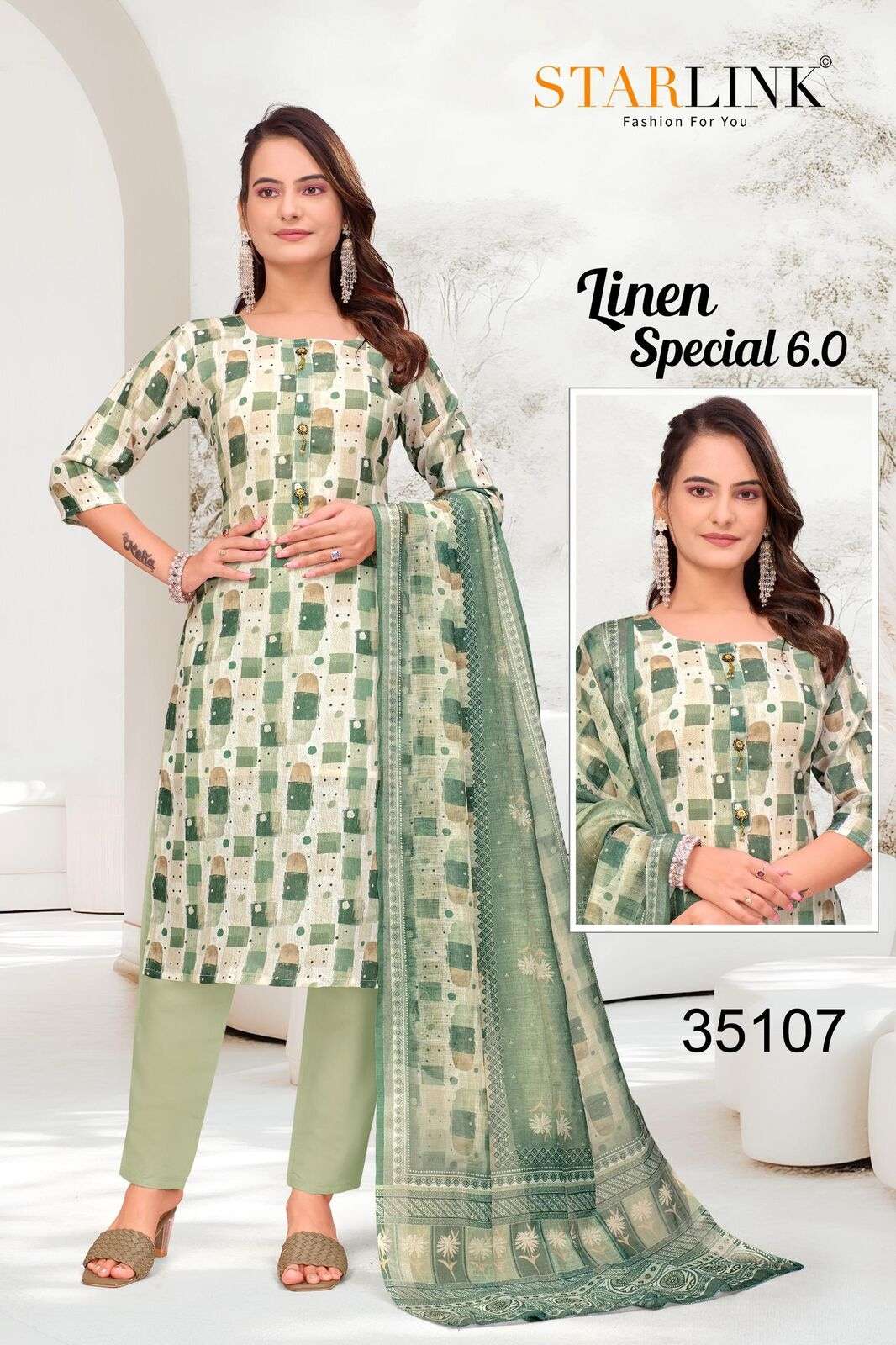 LINEN SPECIAL-6 BY STARLINK IN LINEN DIGITAL PRINT AND INNER WITH TIE WORK 