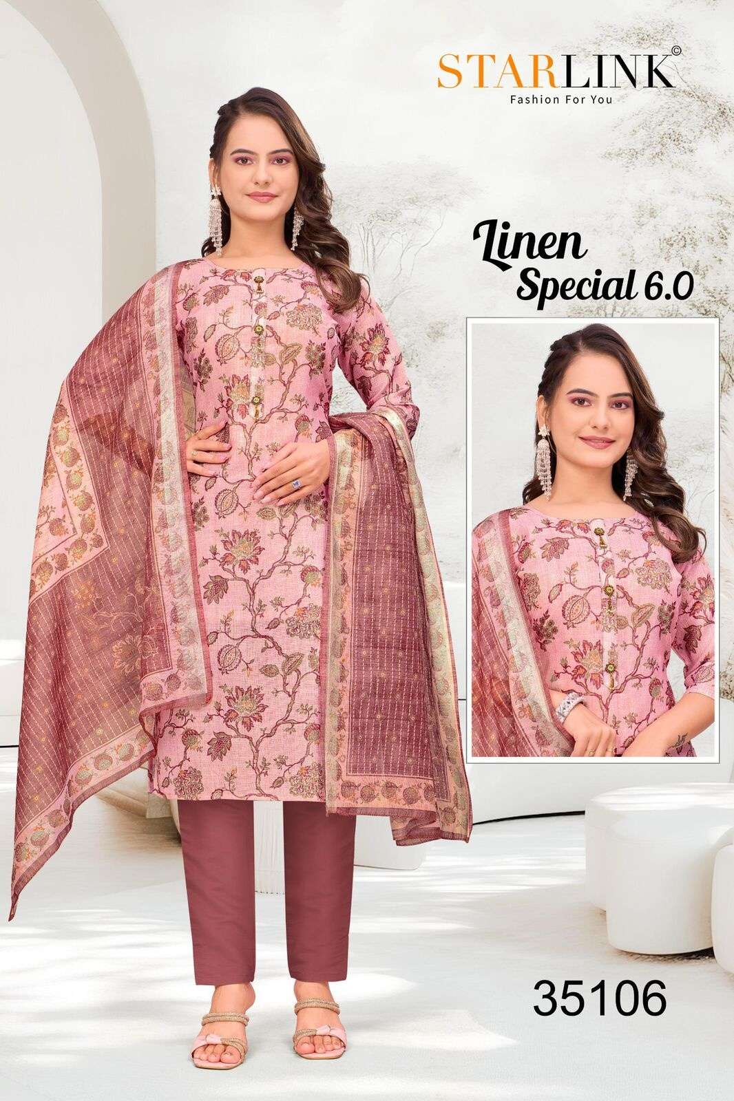 LINEN SPECIAL-6 BY STARLINK IN LINEN DIGITAL PRINT AND INNER WITH TIE WORK 