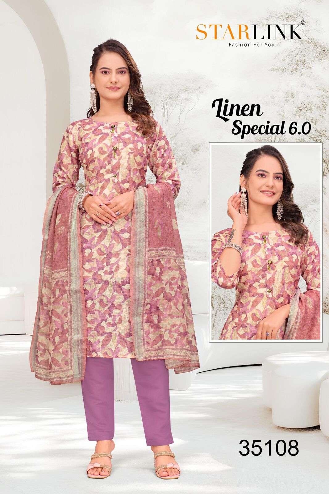 LINEN SPECIAL-6 BY STARLINK IN LINEN DIGITAL PRINT AND INNER WITH TIE WORK 
