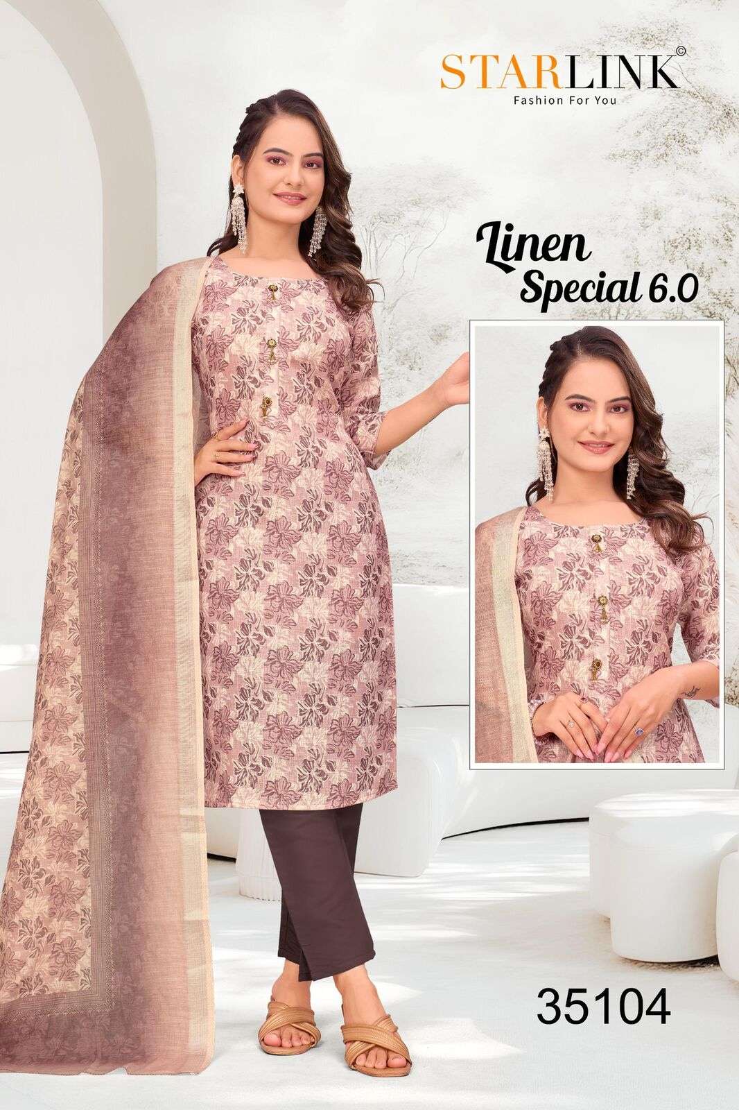 LINEN SPECIAL-6 BY STARLINK IN LINEN DIGITAL PRINT AND INNER WITH TIE WORK 