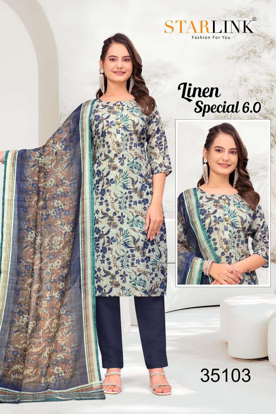 LINEN SPECIAL-6 BY STARLINK IN LINEN DIGITAL PRINT AND INNER WITH TIE WORK 