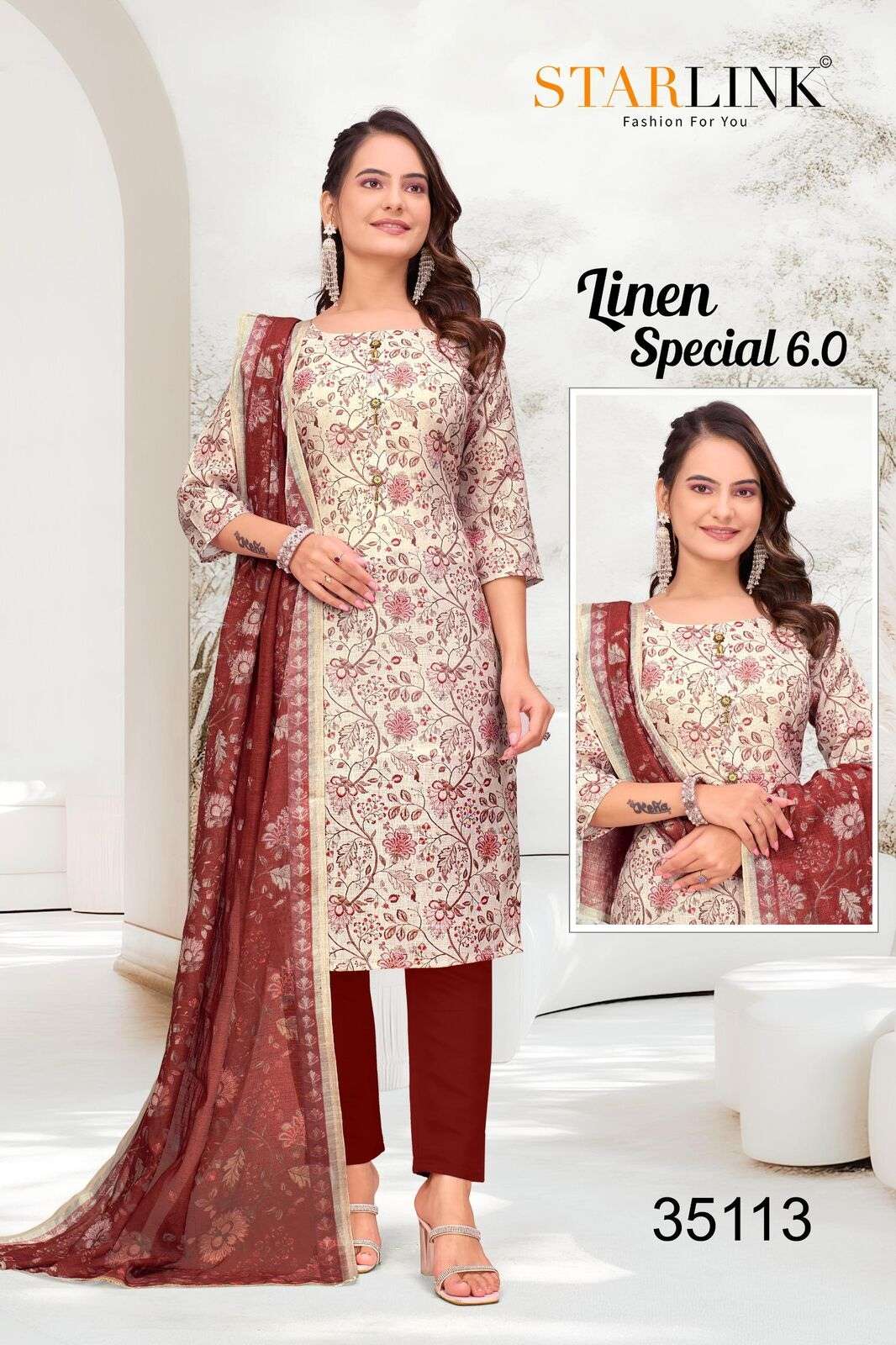 LINEN SPECIAL-6 BY STARLINK IN LINEN DIGITAL PRINT AND INNER WITH TIE WORK 