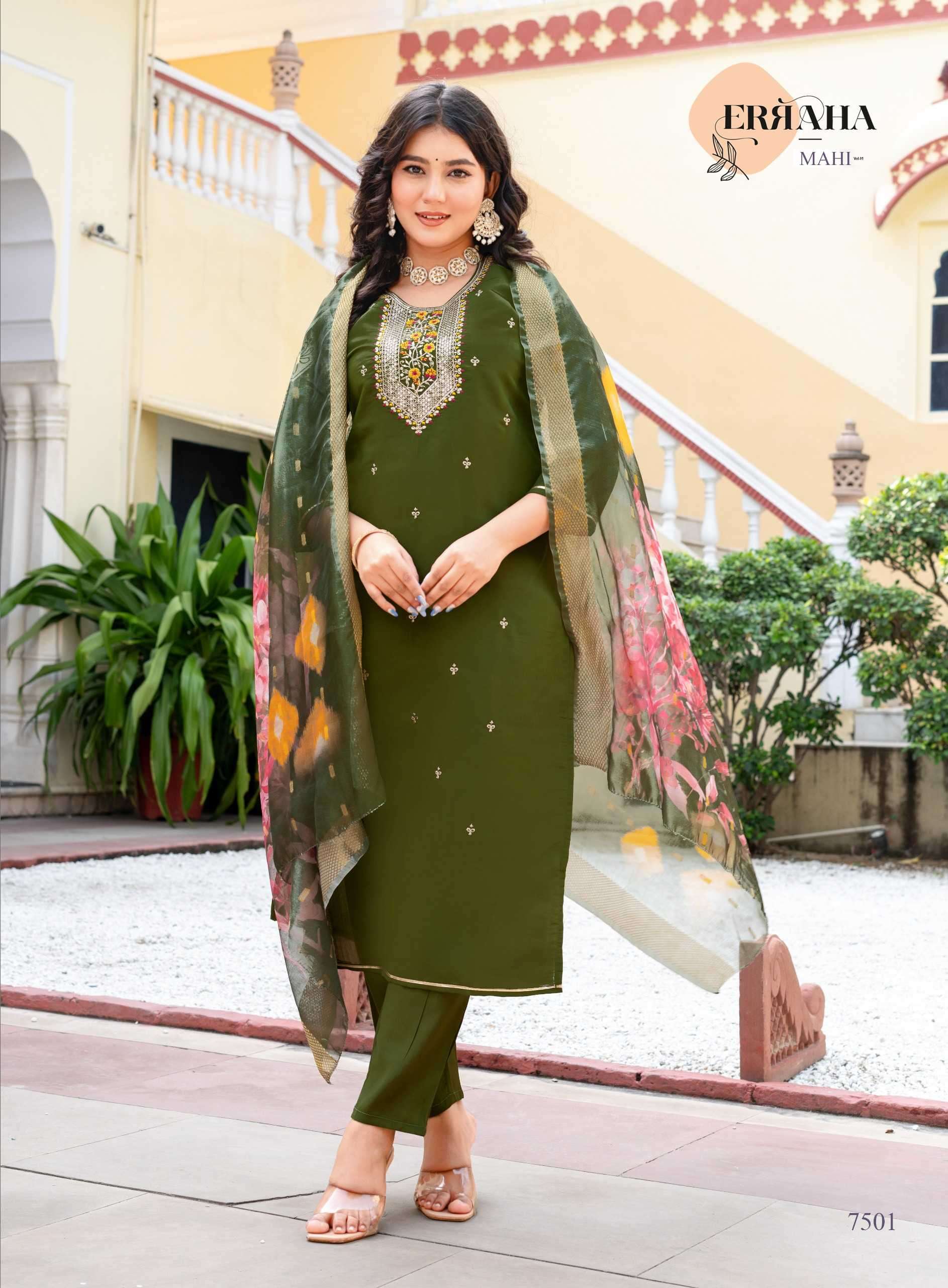 MAHI VOL-1 BY ERRAHA IN HEAVY VATICAN FABRIC WITH LINING & EXCLUSIVE EMBROIDERY WORK 