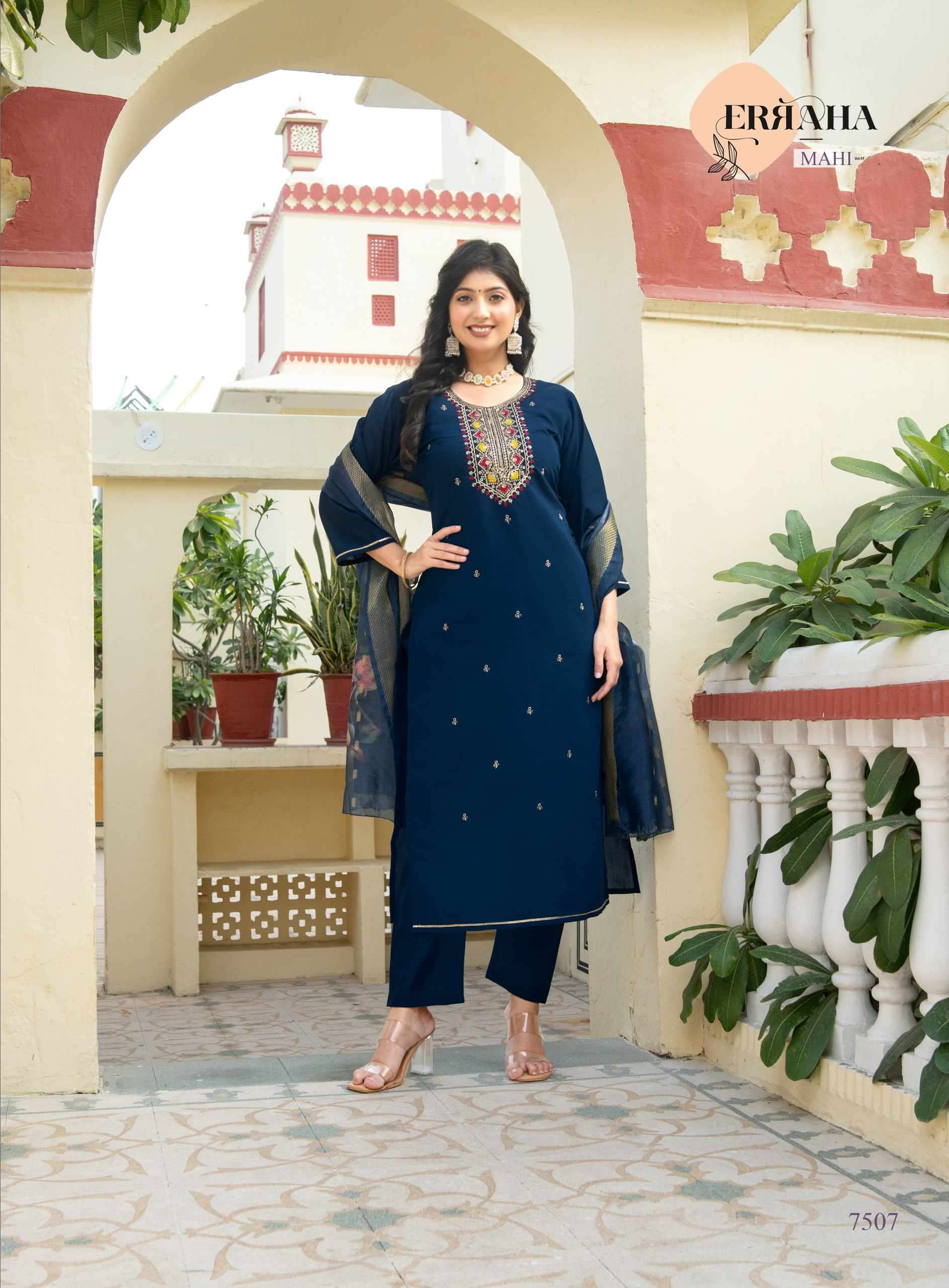 MAHI VOL-1 BY ERRAHA IN HEAVY VATICAN FABRIC WITH LINING & EXCLUSIVE EMBROIDERY WORK 