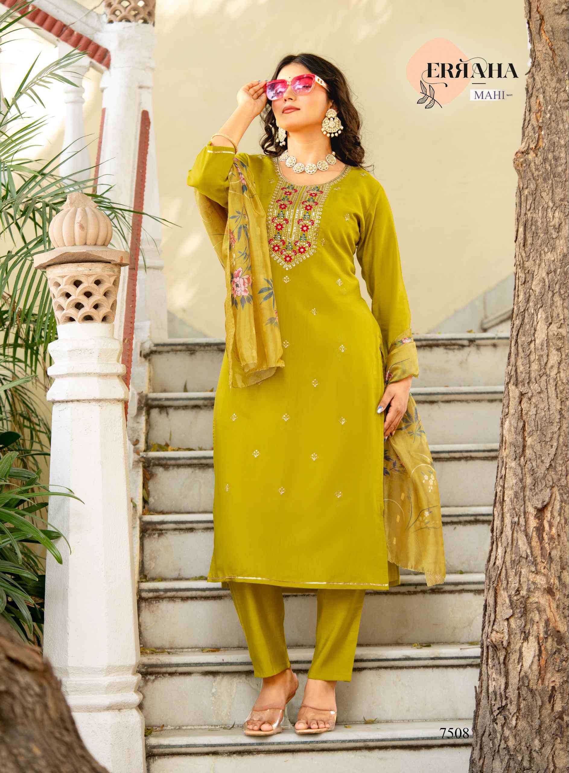 MAHI VOL-1 BY ERRAHA IN HEAVY VATICAN FABRIC WITH LINING & EXCLUSIVE EMBROIDERY WORK 