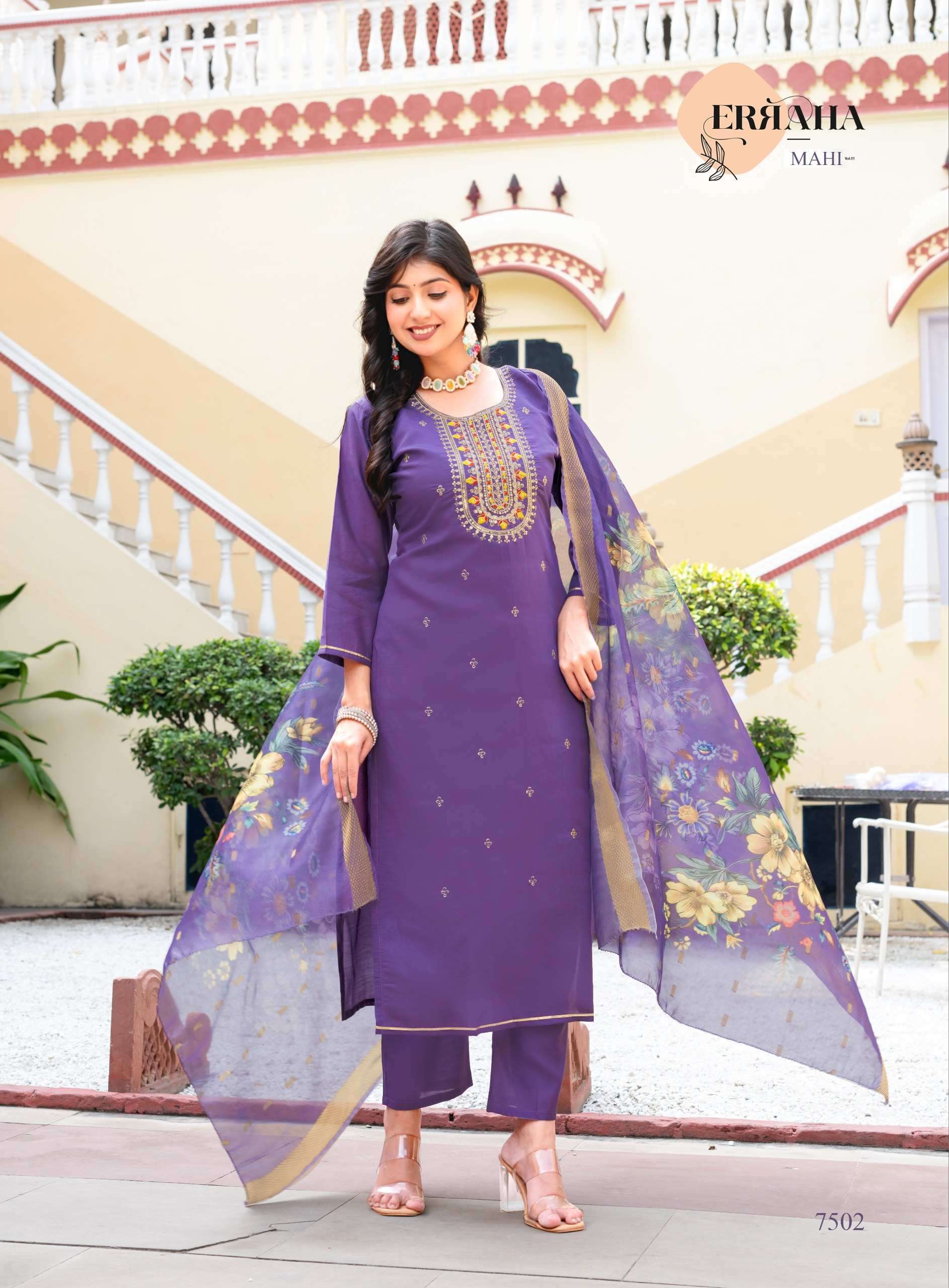 MAHI VOL-1 BY ERRAHA IN HEAVY VATICAN FABRIC WITH LINING & EXCLUSIVE EMBROIDERY WORK 