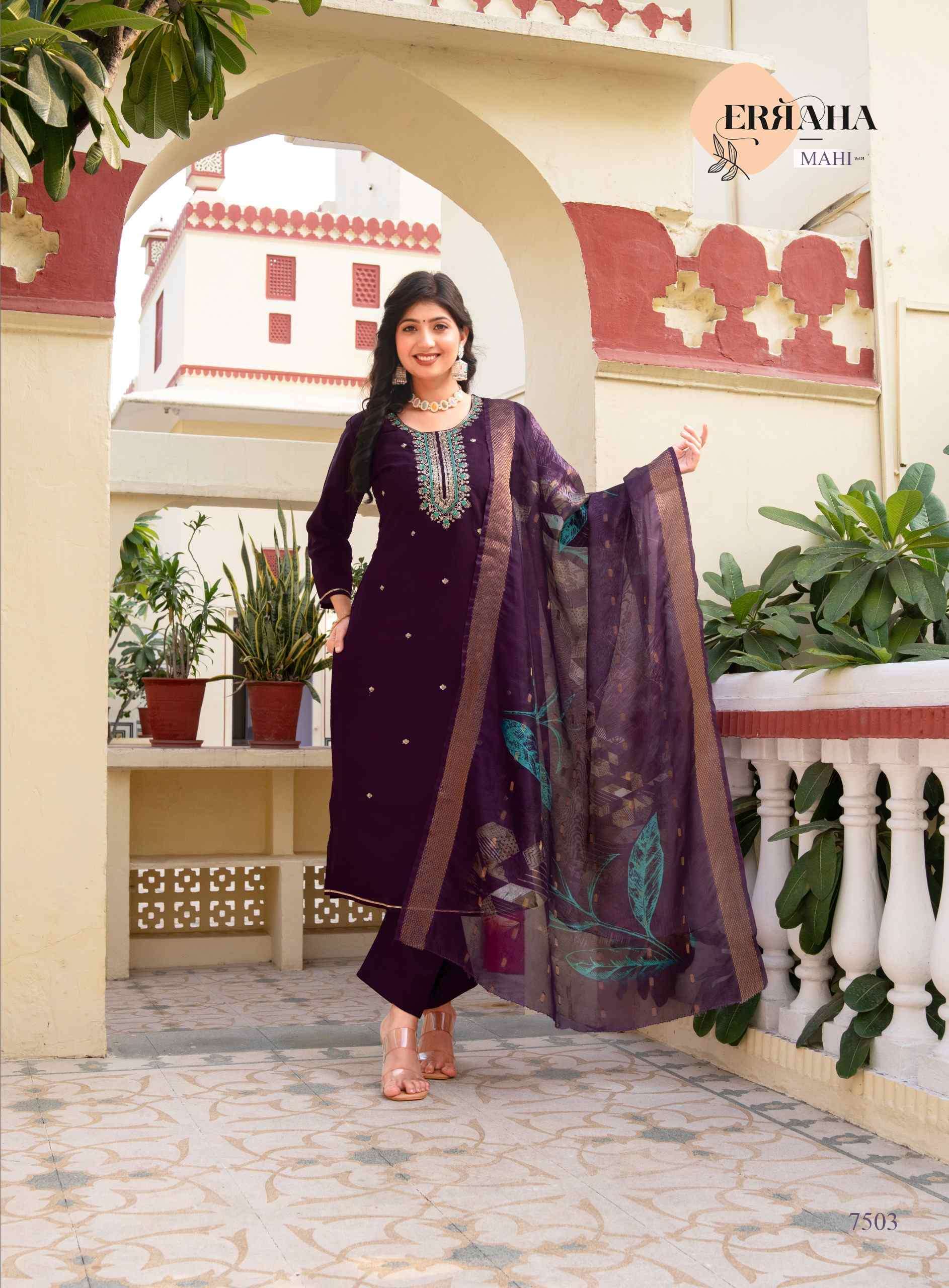 MAHI VOL-1 BY ERRAHA IN HEAVY VATICAN FABRIC WITH LINING & EXCLUSIVE EMBROIDERY WORK 