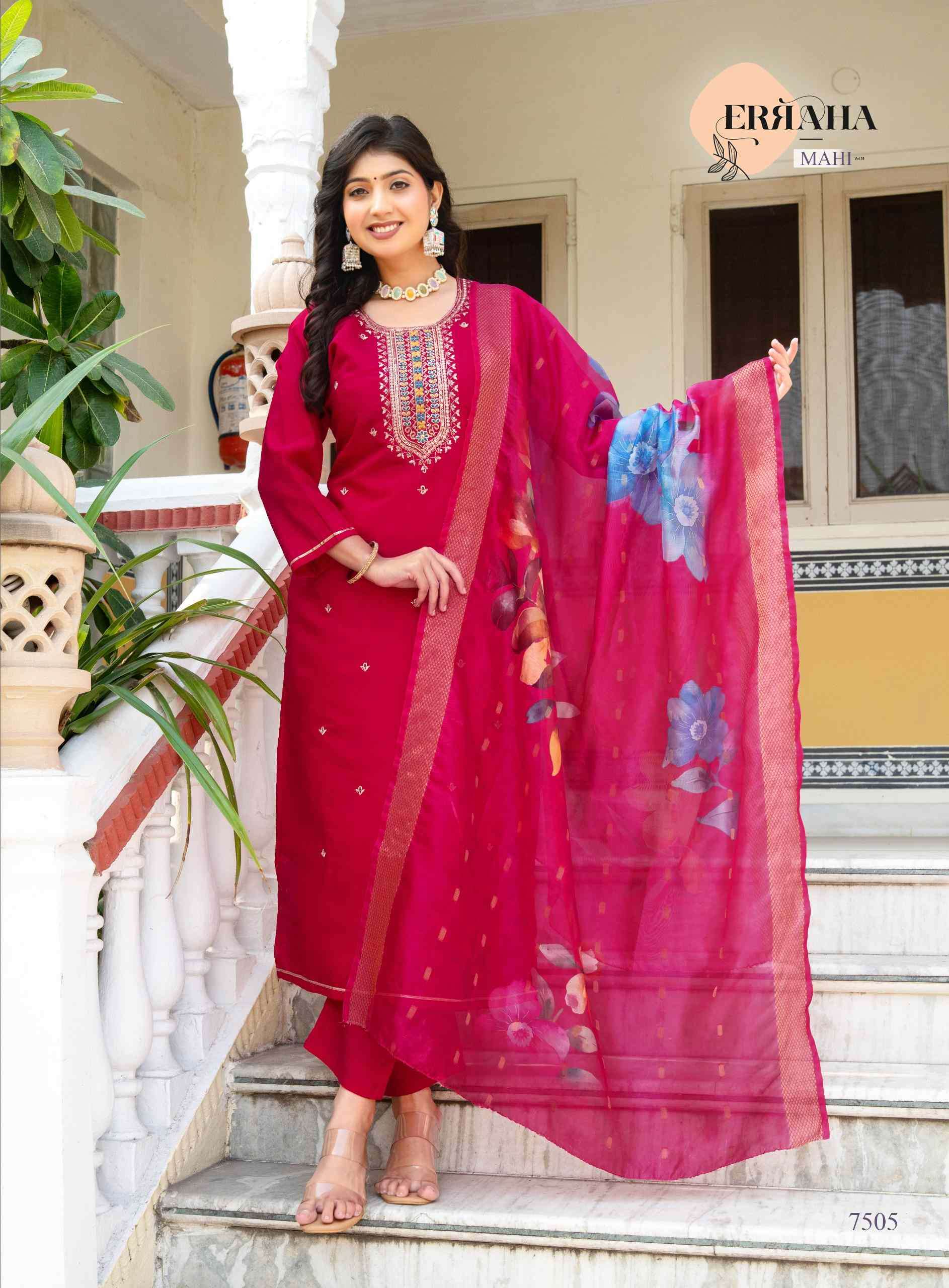 MAHI VOL-1 BY ERRAHA IN HEAVY VATICAN FABRIC WITH LINING & EXCLUSIVE EMBROIDERY WORK 