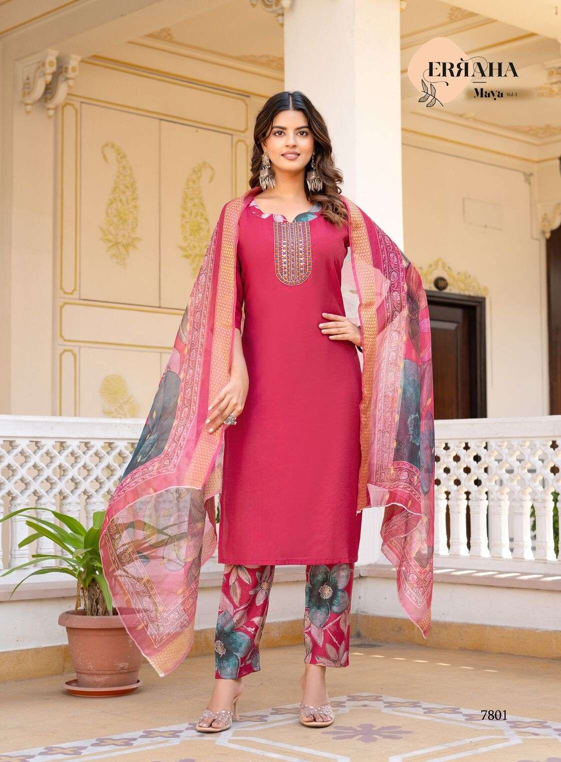 MAYA VOL-1 BY ERRAHA IN HEAVY VATICAN FABRIC WITH EXCLUSIVE EMBROIDERY NECK & STYLED 