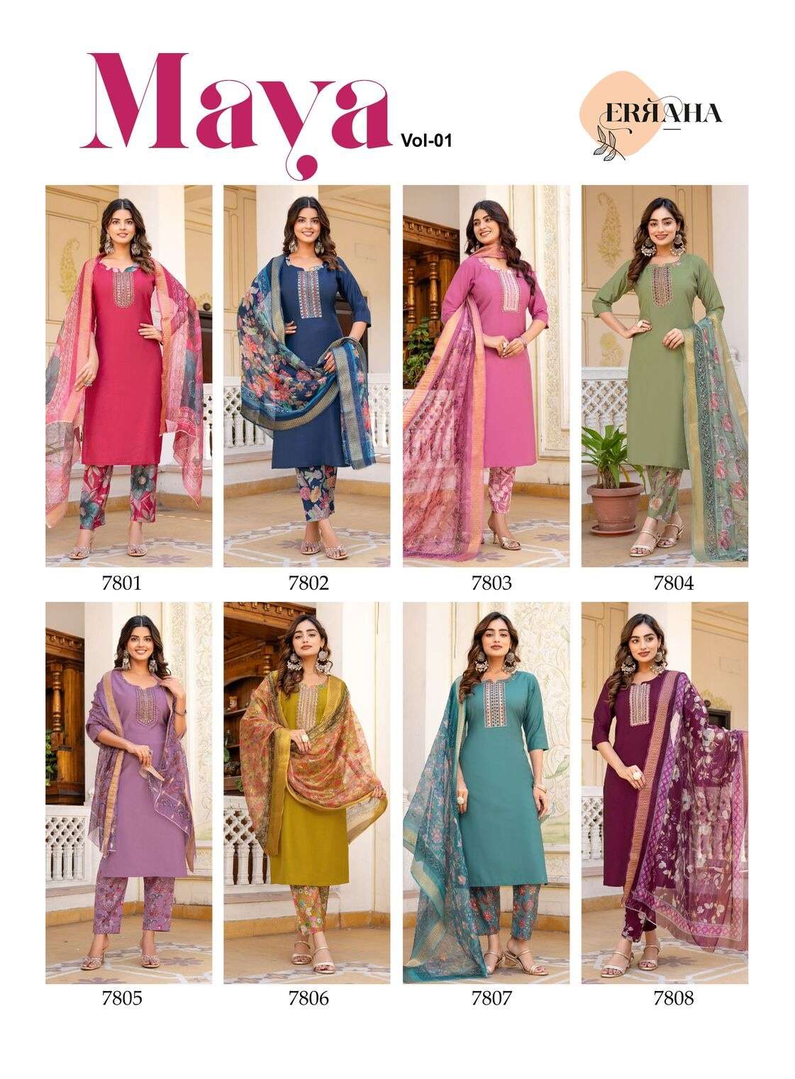 MAYA VOL-1 BY ERRAHA IN HEAVY VATICAN FABRIC WITH EXCLUSIVE EMBROIDERY NECK & STYLED 