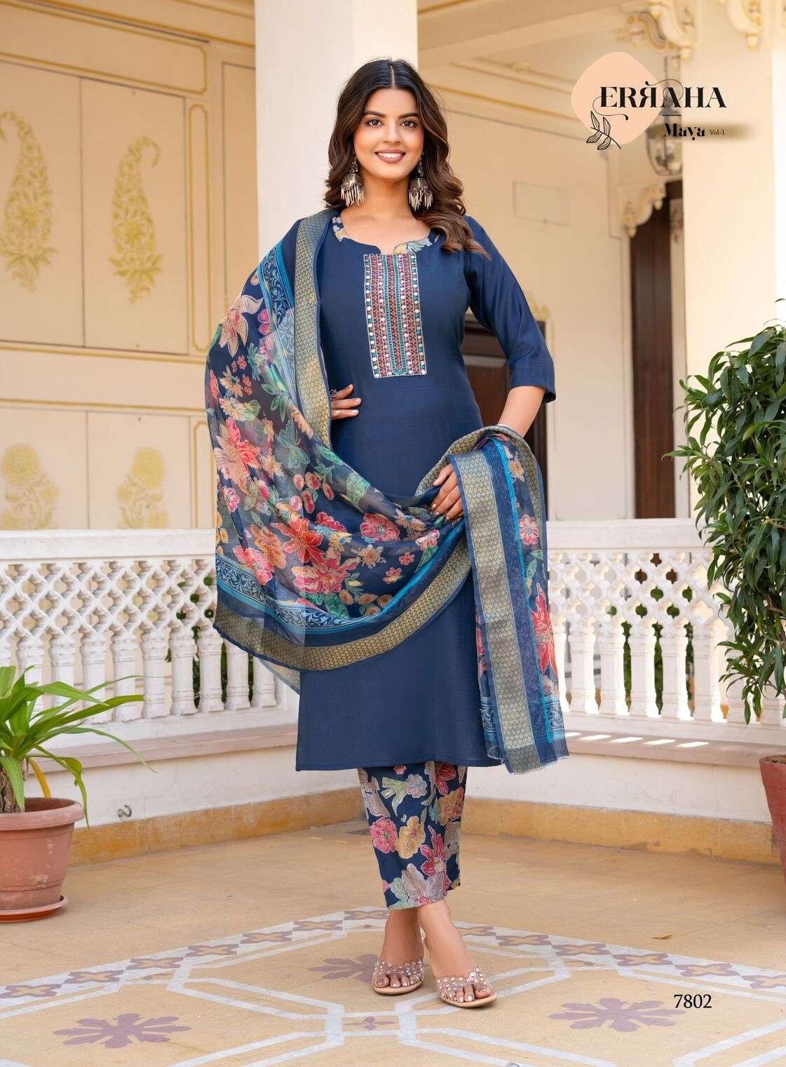 MAYA VOL-1 BY ERRAHA IN HEAVY VATICAN FABRIC WITH EXCLUSIVE EMBROIDERY NECK & STYLED 