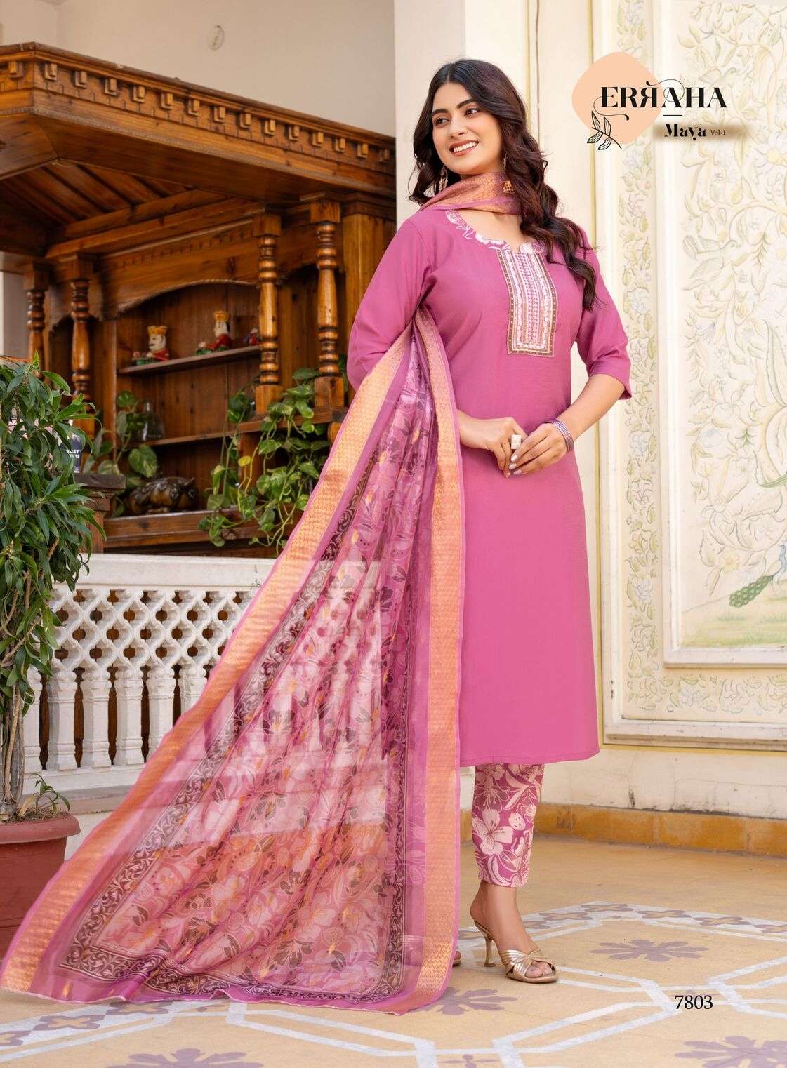 MAYA VOL-1 BY ERRAHA IN HEAVY VATICAN FABRIC WITH EXCLUSIVE EMBROIDERY NECK & STYLED 