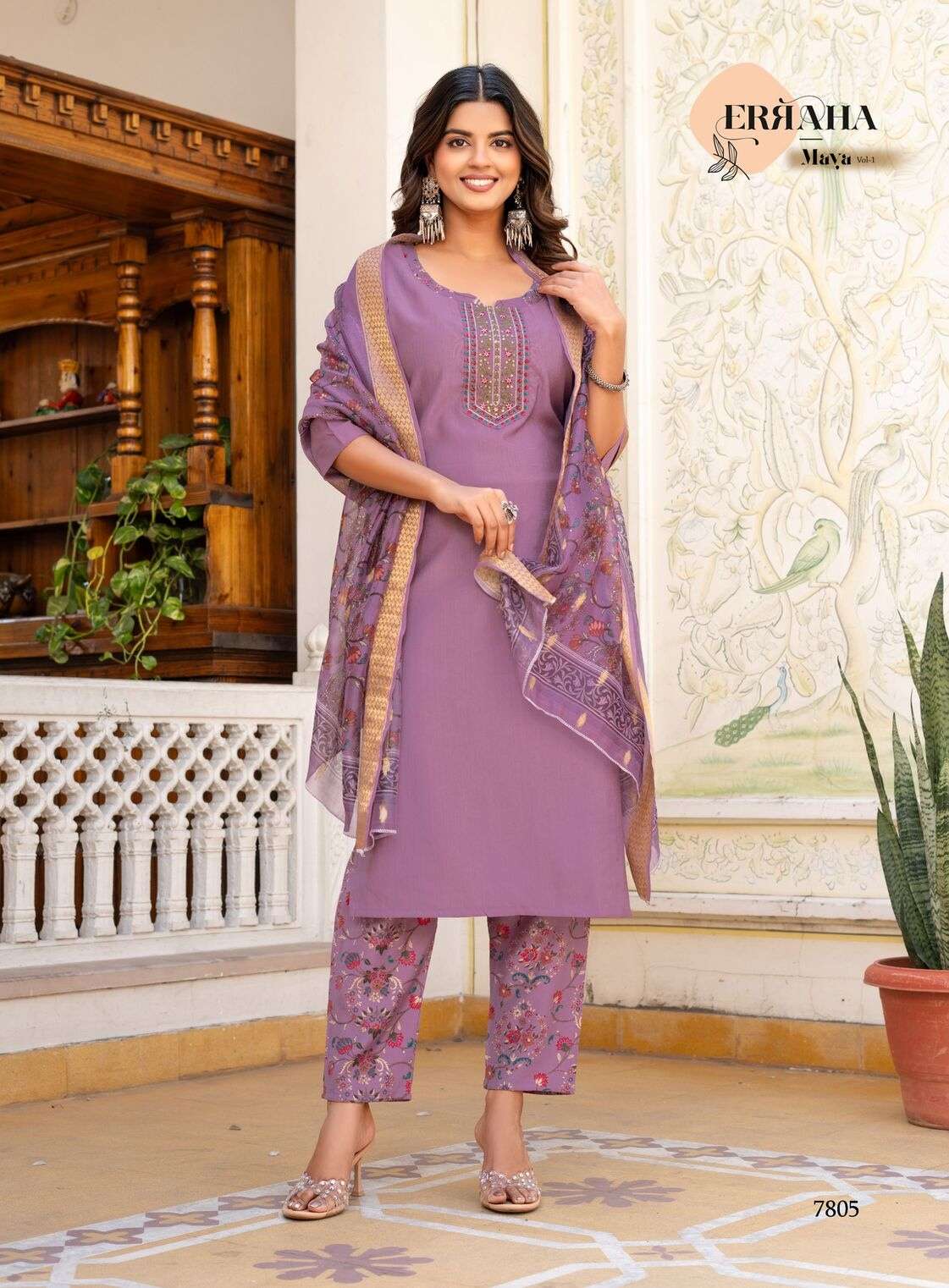 MAYA VOL-1 BY ERRAHA IN HEAVY VATICAN FABRIC WITH EXCLUSIVE EMBROIDERY NECK & STYLED 