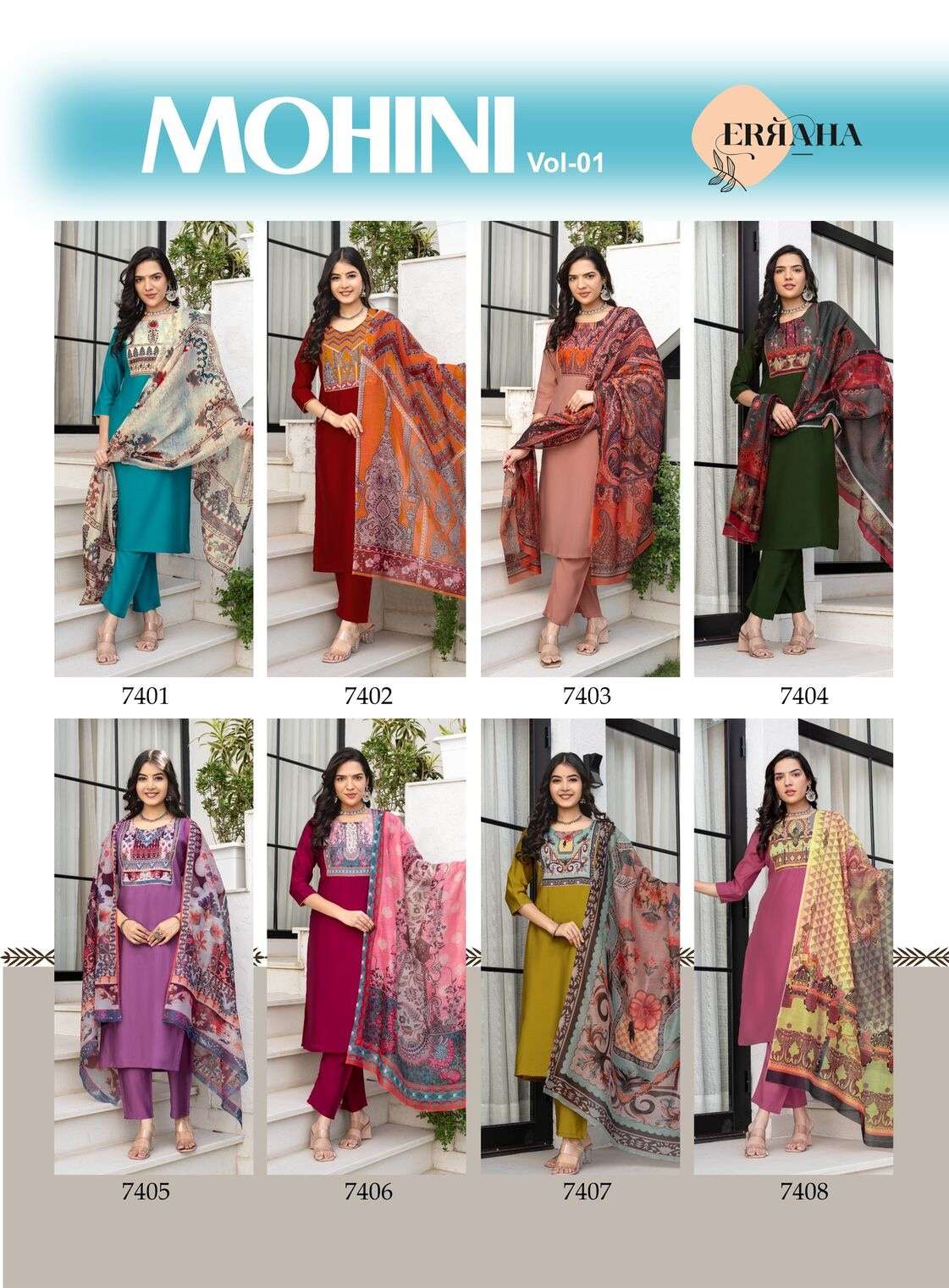 MOHINI VOL-1 BY ERRAHA IN HEAVY ROMAN SILK WITH EXCLUSIVE DIGITAL WORK STYLED 