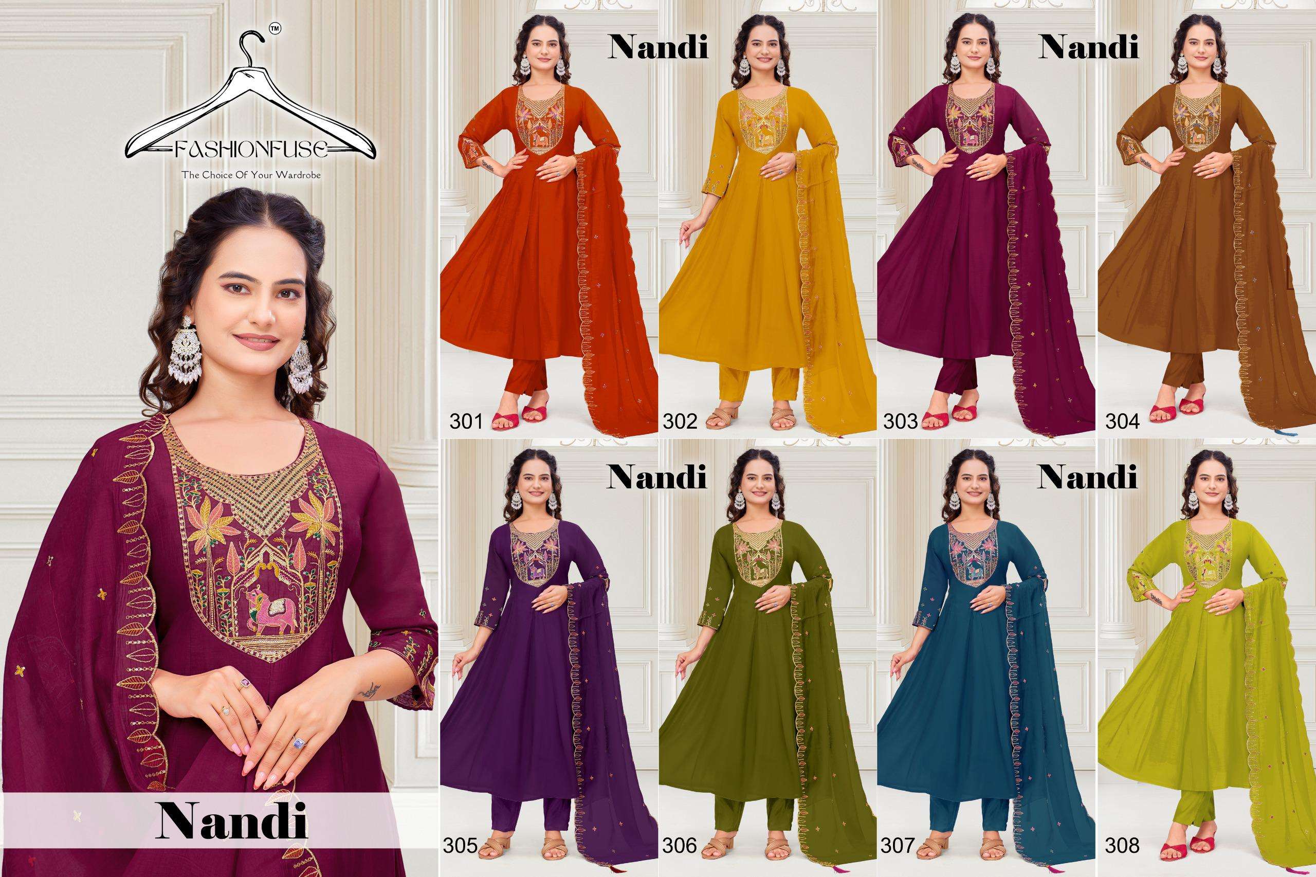 NANDI BY FASHION FUSE IN PREMIUM MUL CHANDERI SILK WITH HEAVY WORK ANARKALI PATTERN 