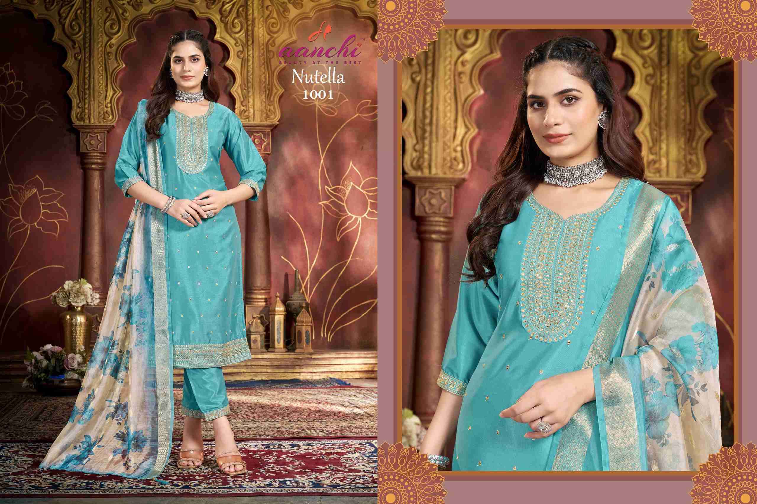 NUTELLA BY AANCHI IN CRYSTAL SILK WITH EMBROIDERY WORK & FANCY DIGITAL DUPATTA 