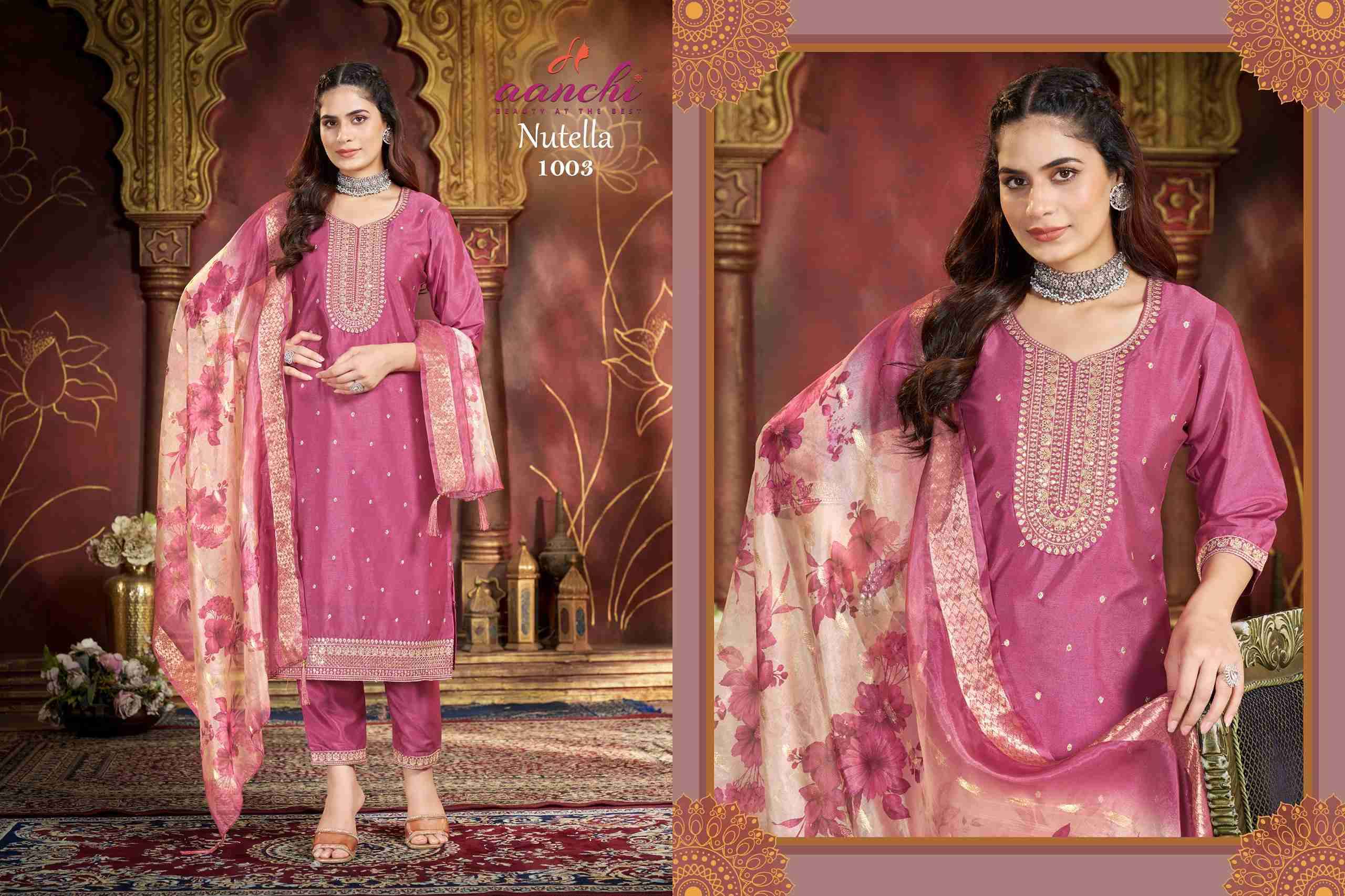 NUTELLA BY AANCHI IN CRYSTAL SILK WITH EMBROIDERY WORK & FANCY DIGITAL DUPATTA 