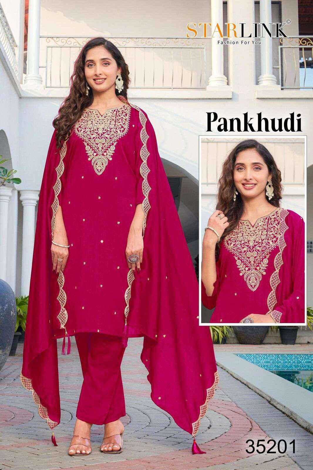 PHANKUDI BY STARLINK IN VICHITRA SILK WITH INNER AND EMBROIDERY NECK WORK 