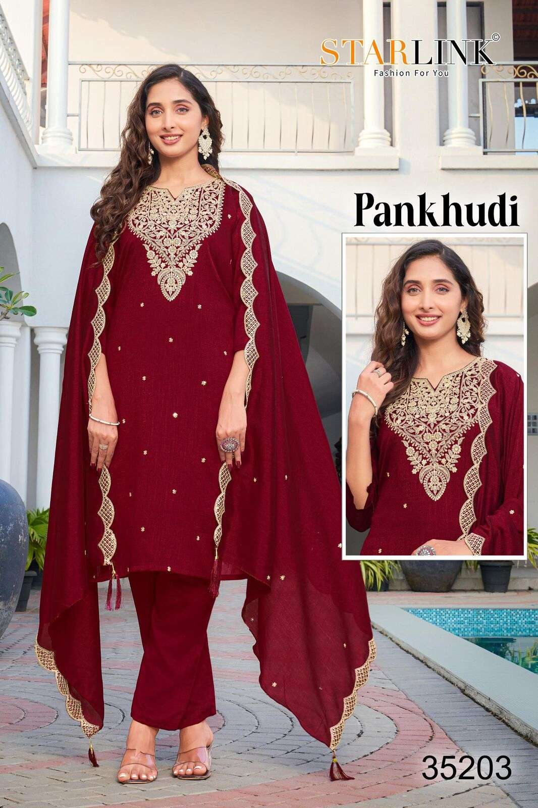 PHANKUDI BY STARLINK IN VICHITRA SILK WITH INNER AND EMBROIDERY NECK WORK 