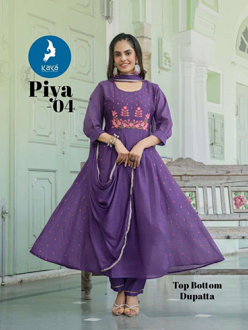 PIYA BY KAYA KURTI IN MUL CHANDERI WITH COTTON LINING 3 PIECE CONCEPT IN ANARKALI 