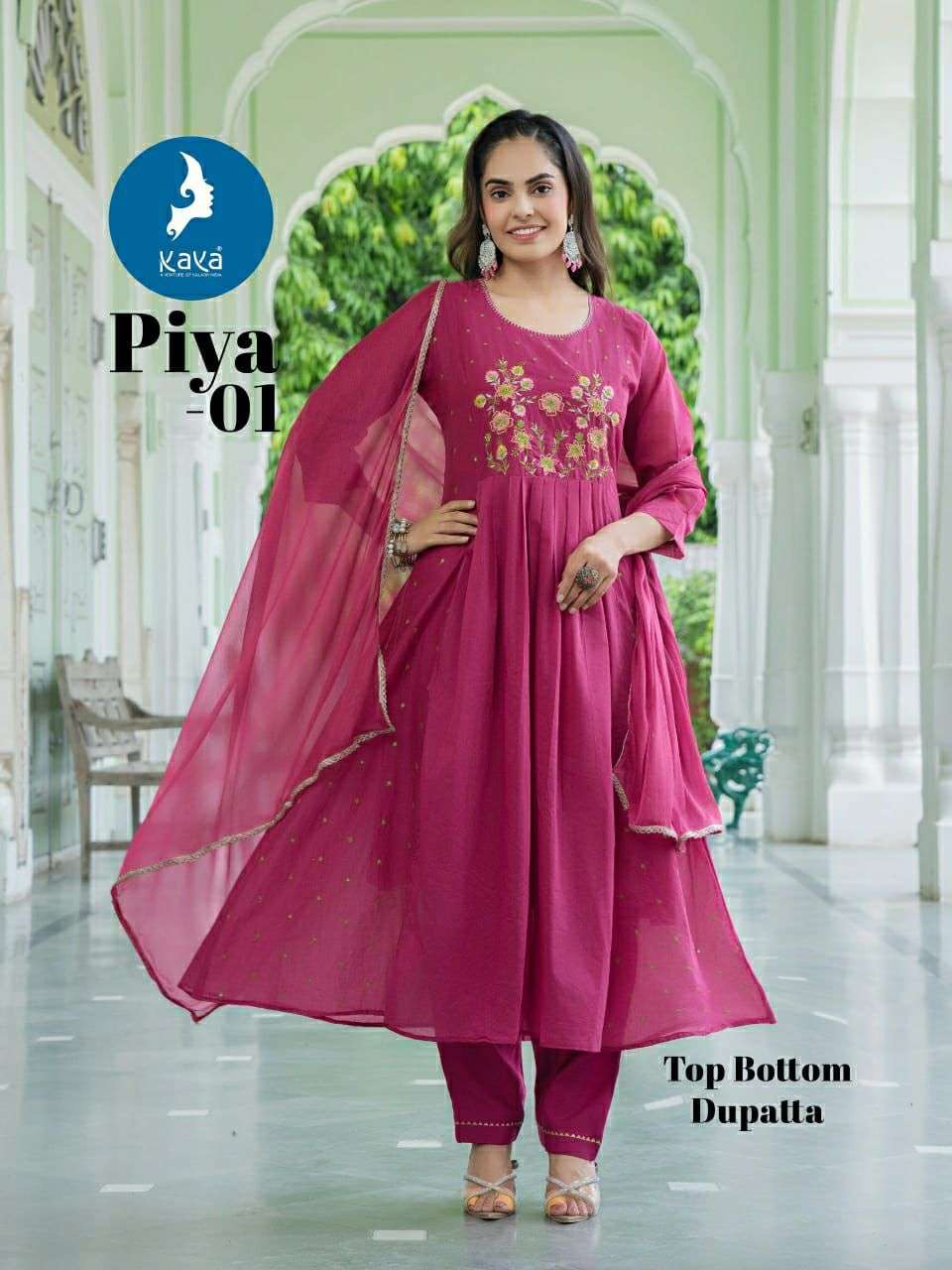 PIYA BY KAYA KURTI IN MUL CHANDERI WITH COTTON LINING 3 PIECE CONCEPT IN ANARKALI 