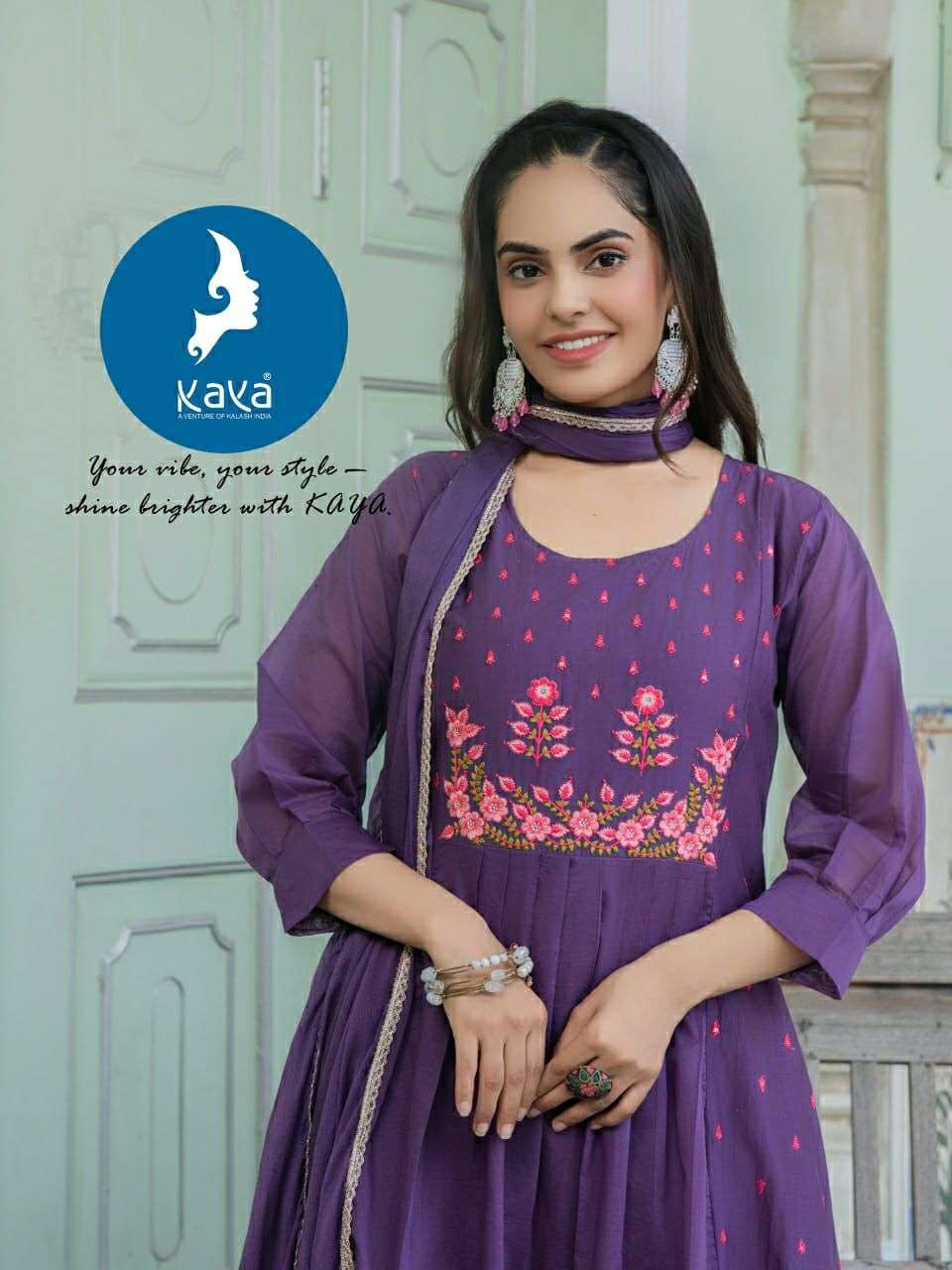 PIYA BY KAYA KURTI IN MUL CHANDERI WITH COTTON LINING 3 PIECE CONCEPT IN ANARKALI 
