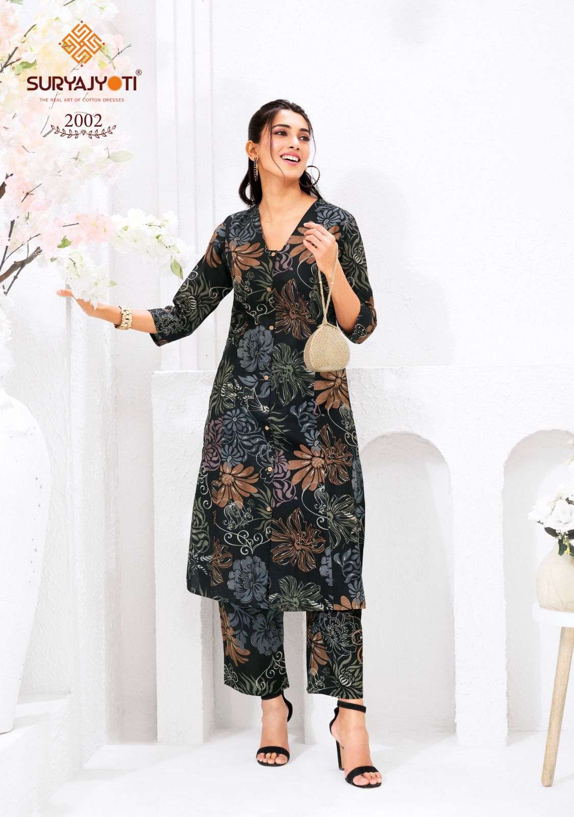 PRAPTI VOL-2 BY SURYAJYOTI IN COTTON PRINT A-LINE TOP BOTTOM LONG CO-ORD SET 