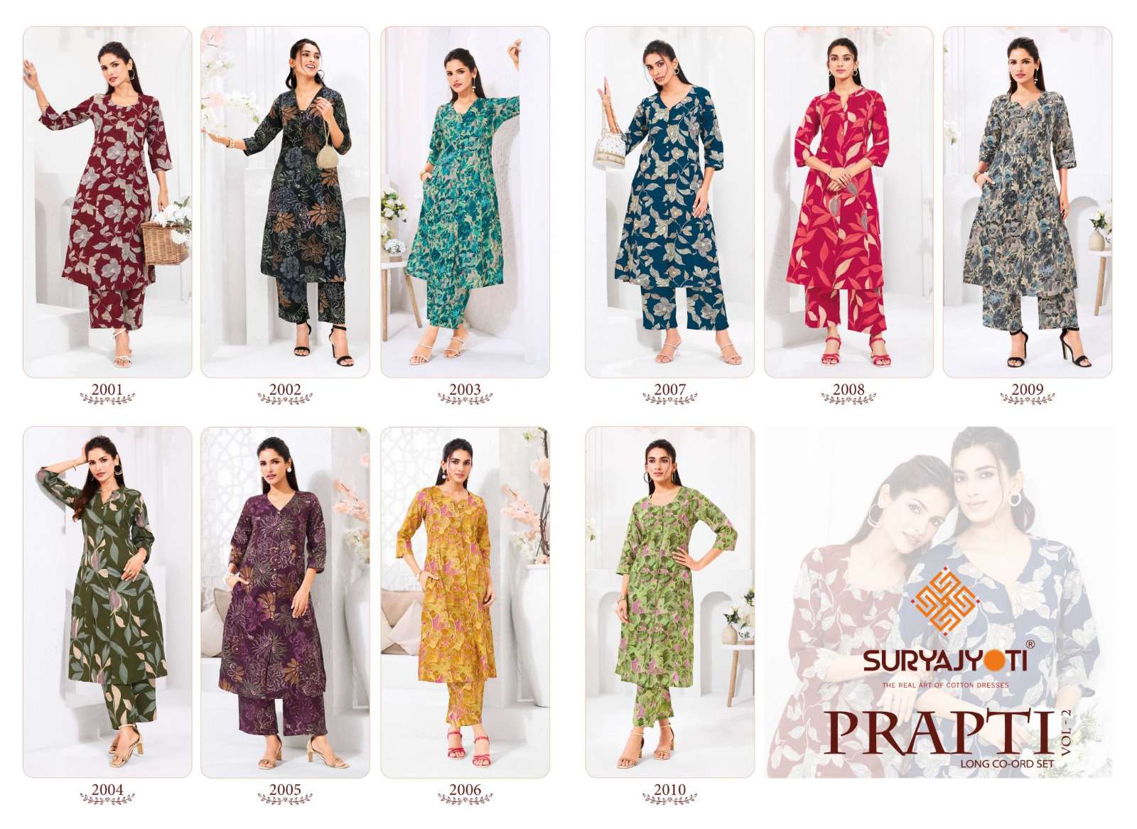PRAPTI VOL-2 BY SURYAJYOTI IN COTTON PRINT A-LINE TOP BOTTOM LONG CO-ORD SET 
