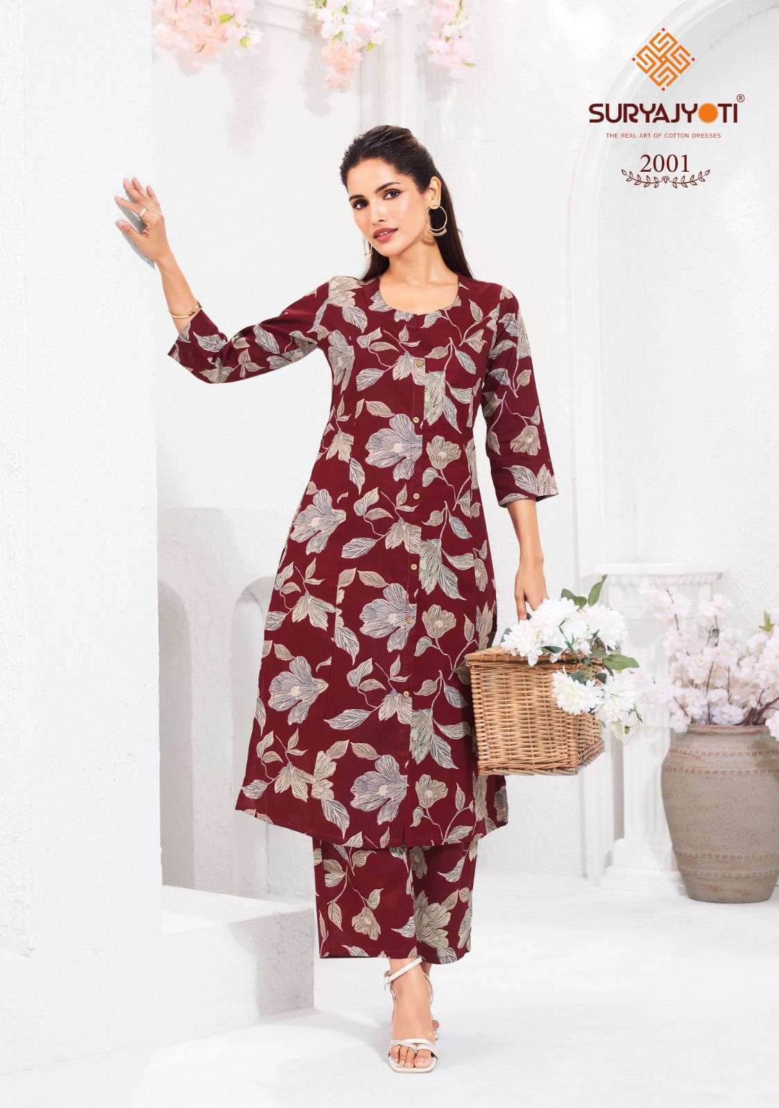 PRAPTI VOL-2 BY SURYAJYOTI IN COTTON PRINT A-LINE TOP BOTTOM LONG CO-ORD SET 
