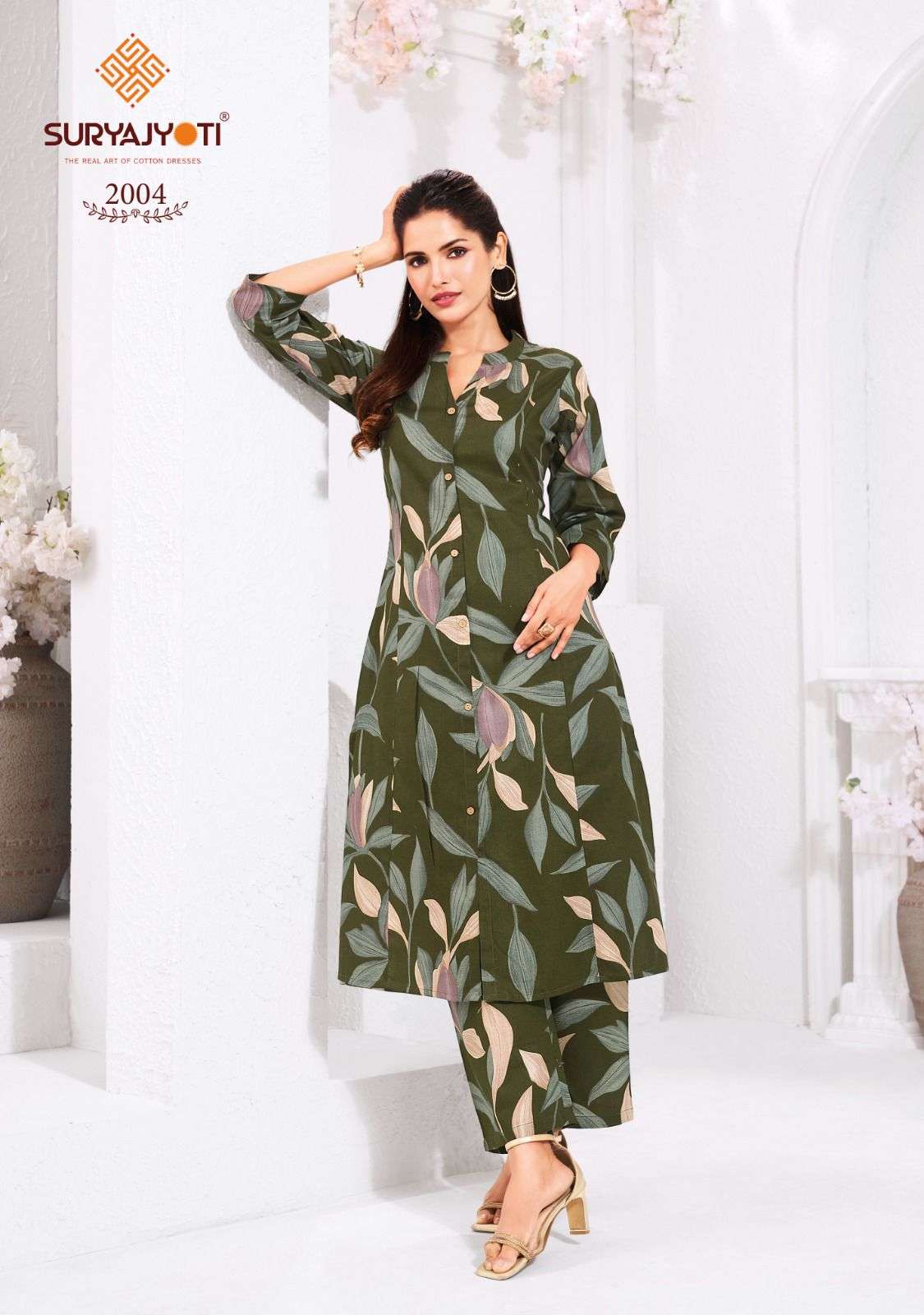 PRAPTI VOL-2 BY SURYAJYOTI IN COTTON PRINT A-LINE TOP BOTTOM LONG CO-ORD SET 