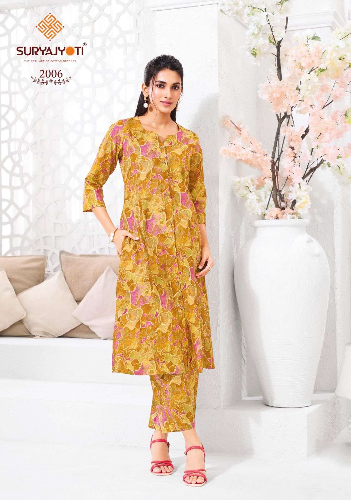 PRAPTI VOL-2 BY SURYAJYOTI IN COTTON PRINT A-LINE TOP BOTTOM LONG CO-ORD SET 