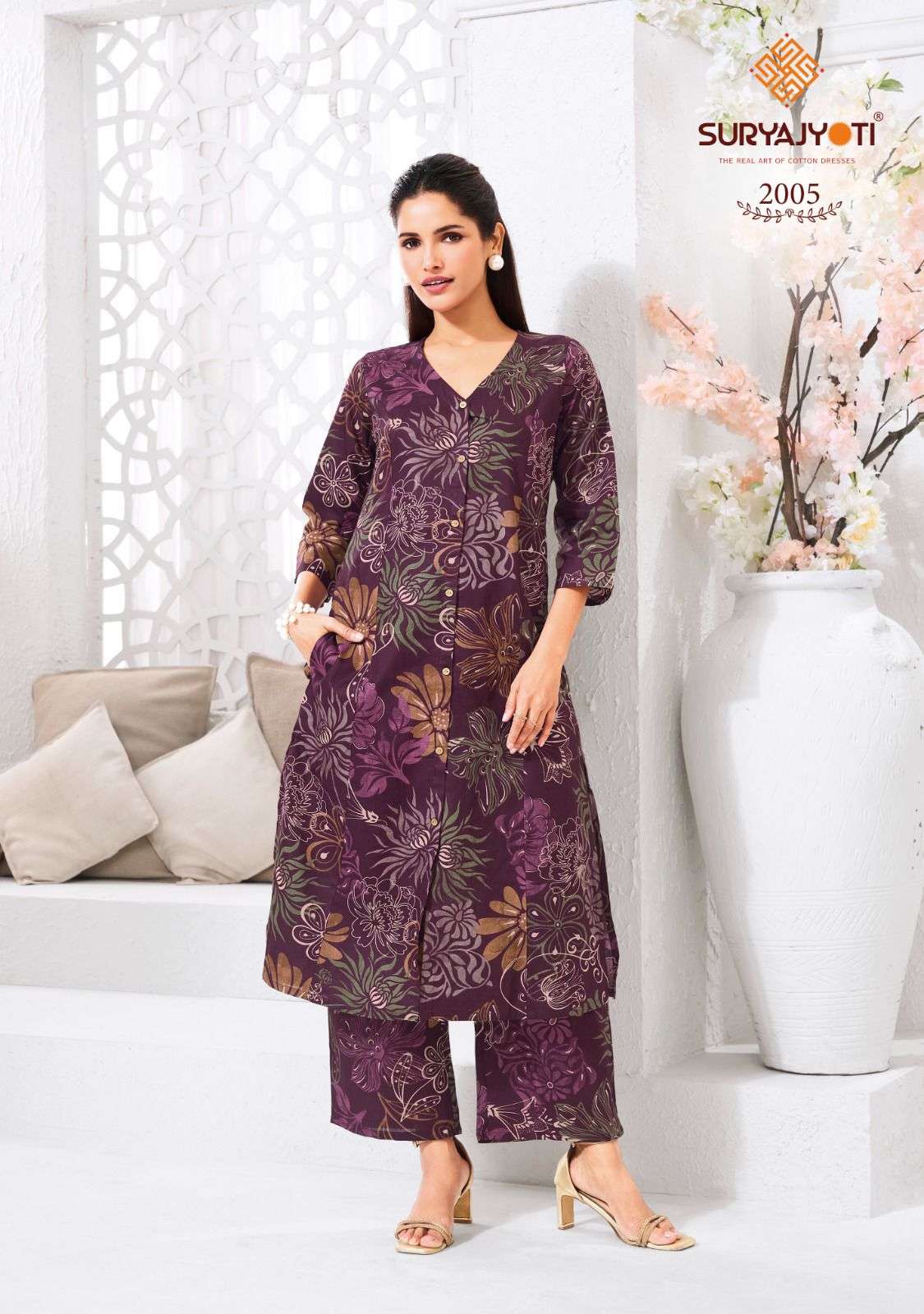 PRAPTI VOL-2 BY SURYAJYOTI IN COTTON PRINT A-LINE TOP BOTTOM LONG CO-ORD SET 