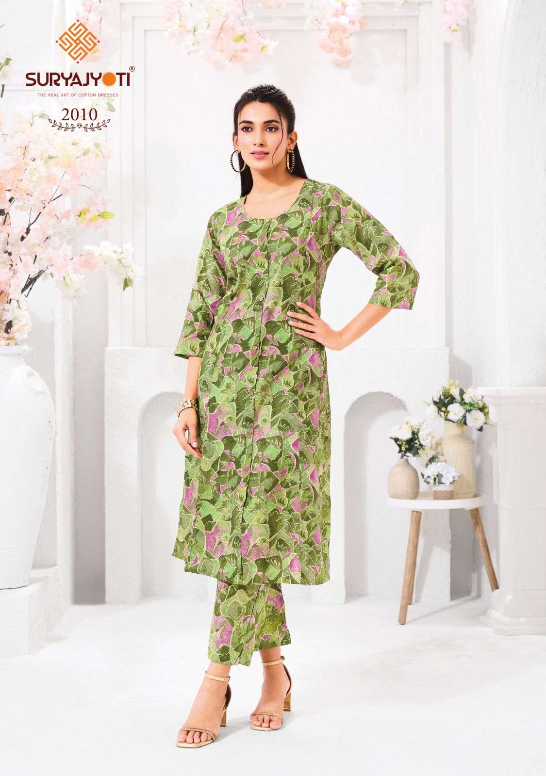 PRAPTI VOL-2 BY SURYAJYOTI IN COTTON PRINT A-LINE TOP BOTTOM LONG CO-ORD SET 