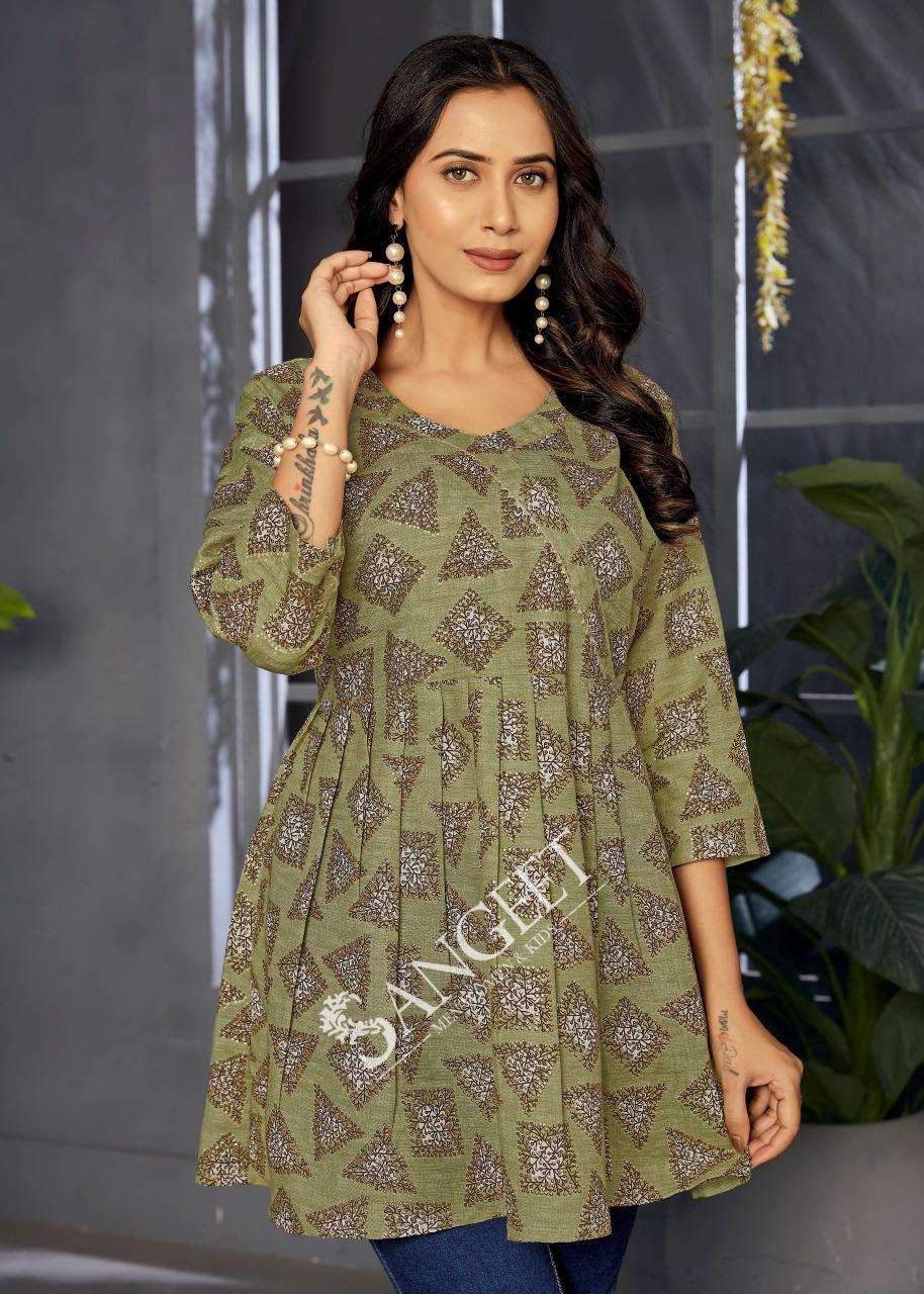 RANGOLI-2 BY SANGEET IN RAYON PRINT FABRIC TOPS WEAR WITH LETEST PRINT 