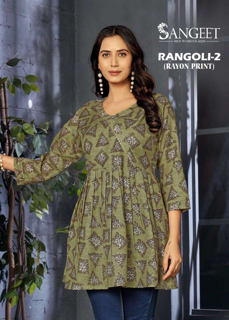 RANGOLI-2 BY SANGEET IN RAYON PRINT FABRIC TOPS WEAR WITH LETEST PRINT 