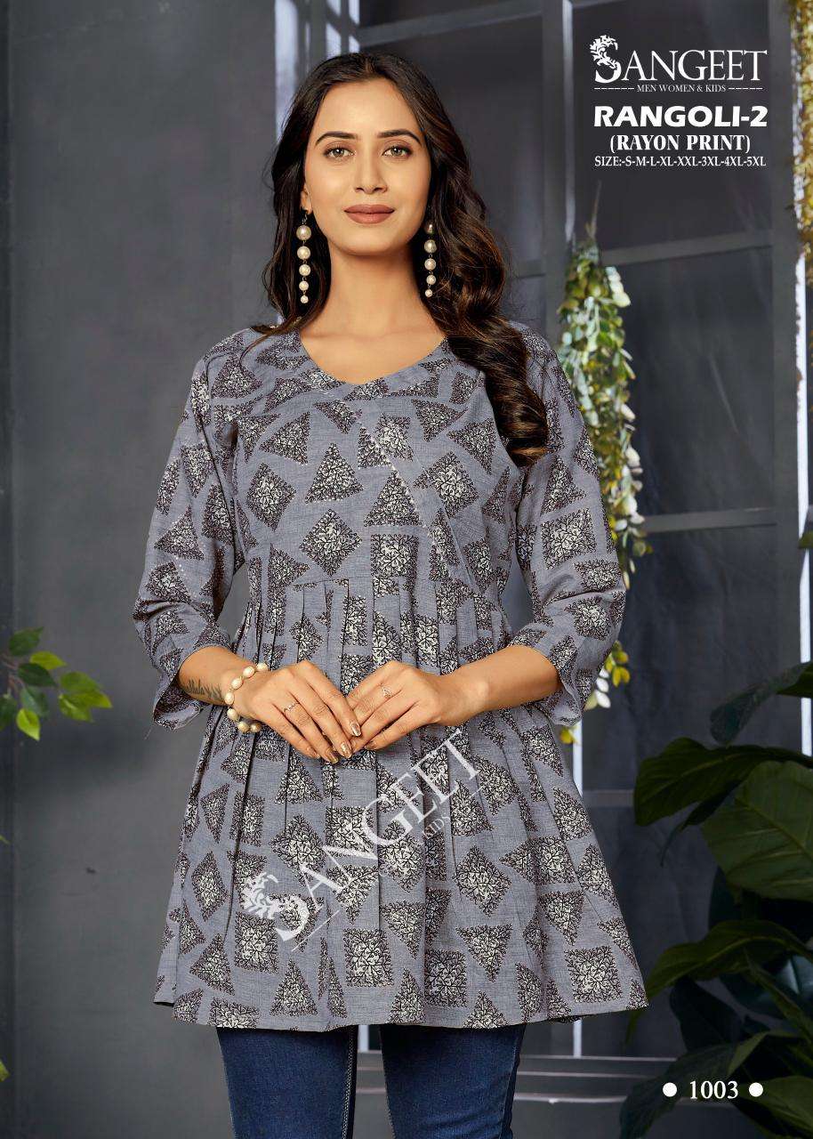 RANGOLI-2 BY SANGEET IN RAYON PRINT FABRIC TOPS WEAR WITH LETEST PRINT 