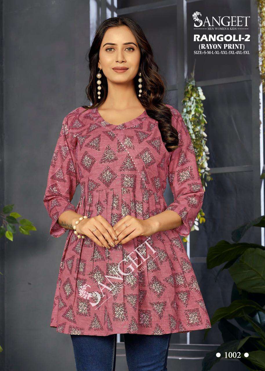RANGOLI-2 BY SANGEET IN RAYON PRINT FABRIC TOPS WEAR WITH LETEST PRINT 