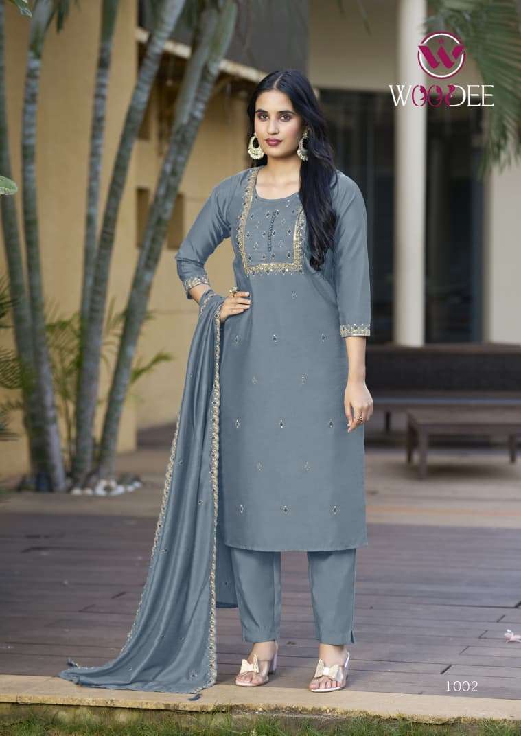 SAJANI BY WOODEE IN VISCOSE GADWALL SILK WITH SEQUENCE THREAD WORK 3 PCS CONCEPT