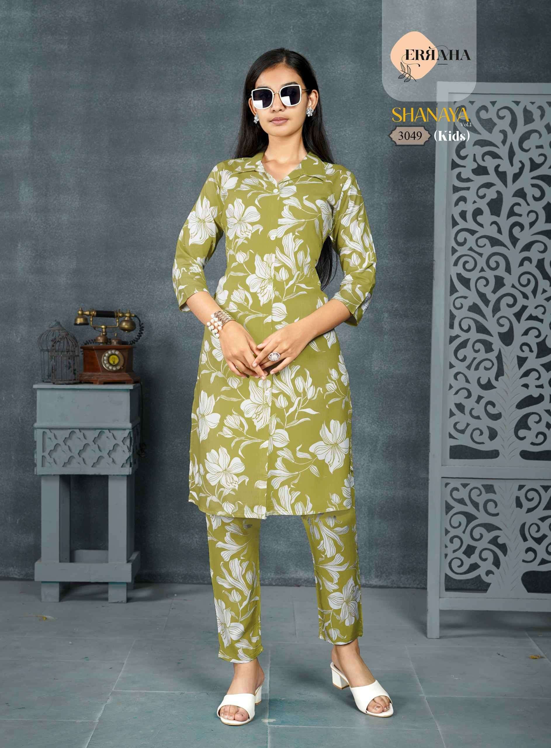 SHANAYA VOL-1 BY ERRAHA IN PREMIUM REYON PRINT FABRIC CO-ORD TOP WITH COLLAR 