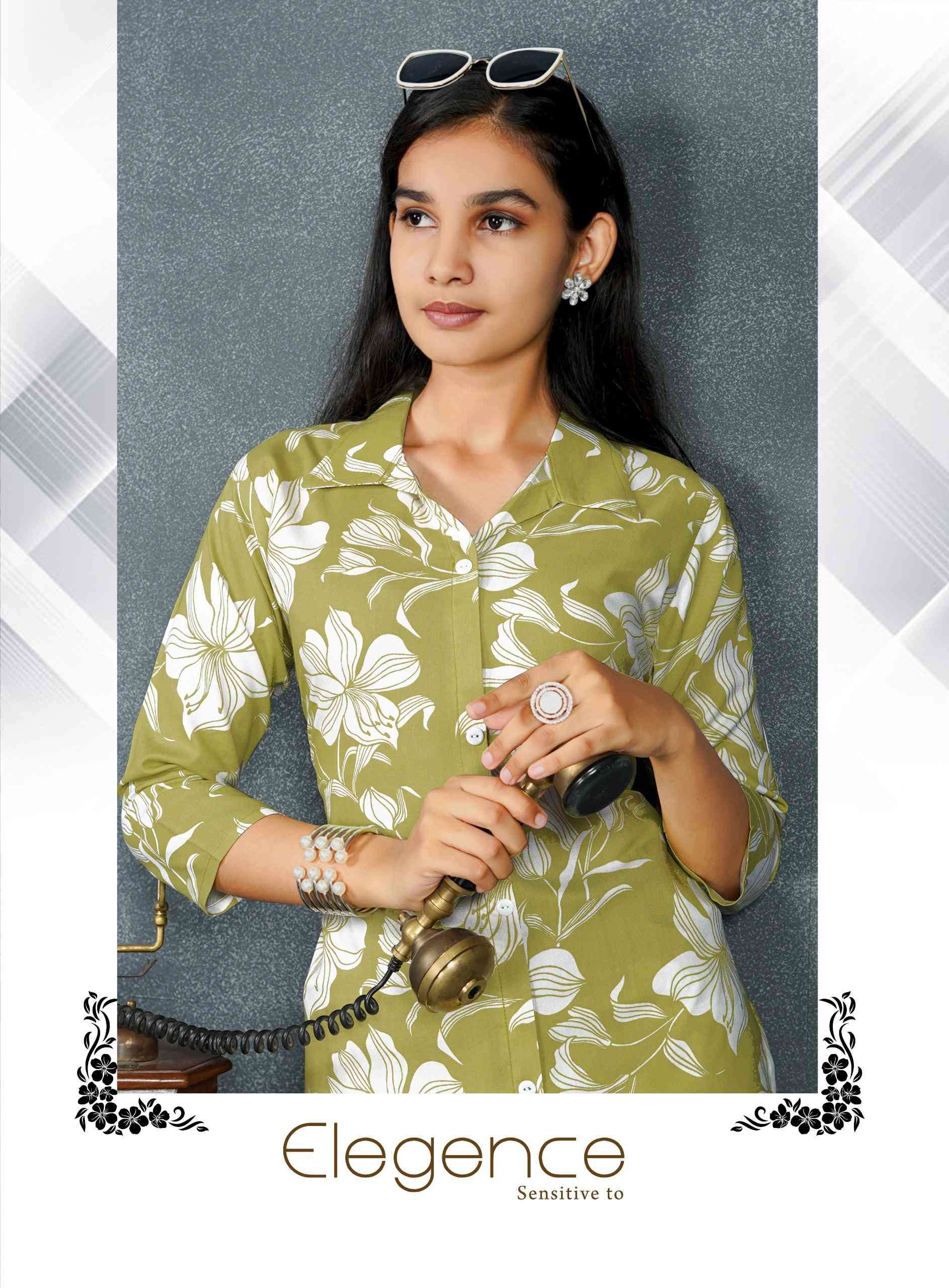 SHANAYA VOL-1 BY ERRAHA IN PREMIUM REYON PRINT FABRIC CO-ORD TOP WITH COLLAR 