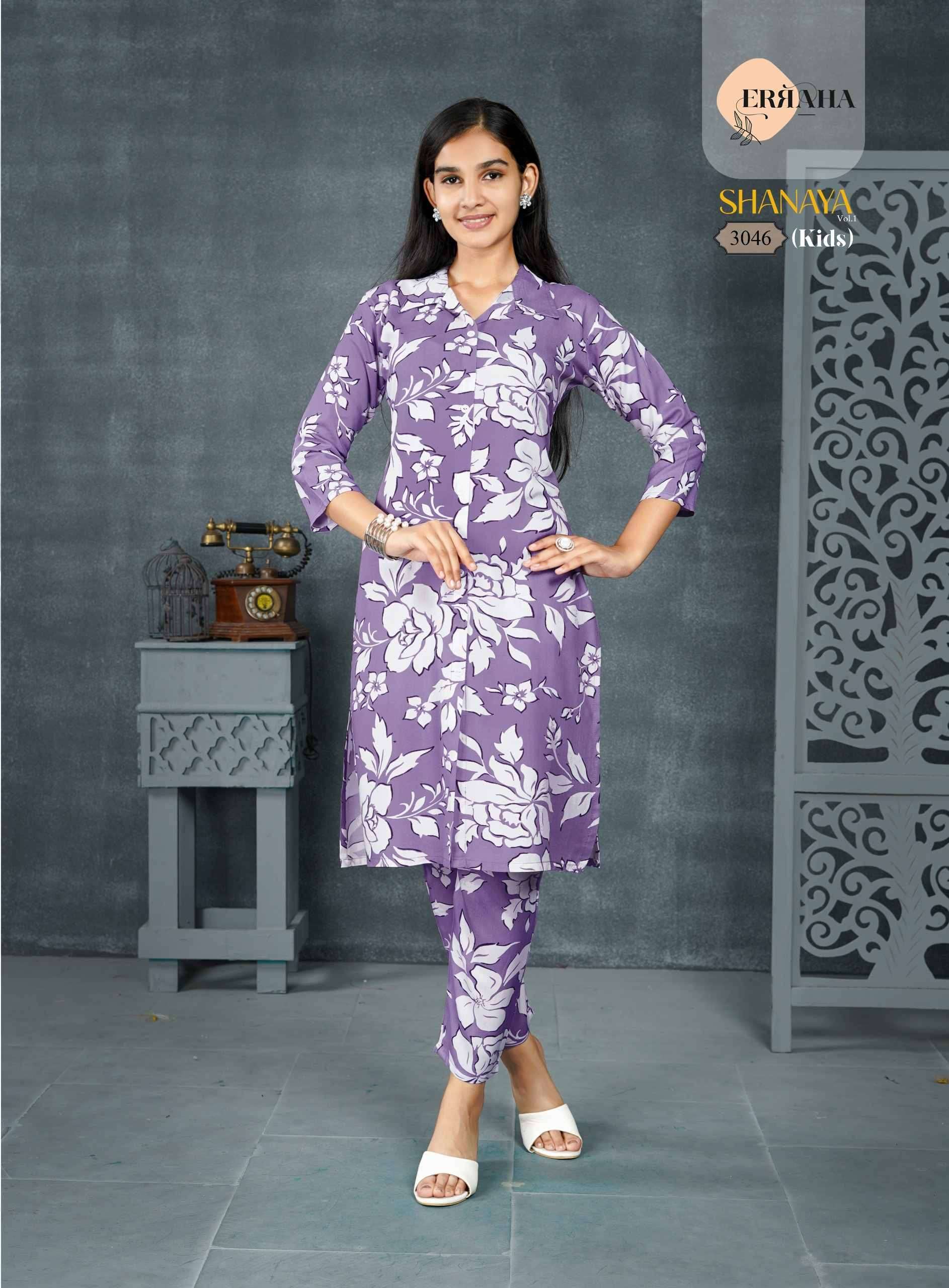SHANAYA VOL-1 BY ERRAHA IN PREMIUM REYON PRINT FABRIC CO-ORD TOP WITH COLLAR 