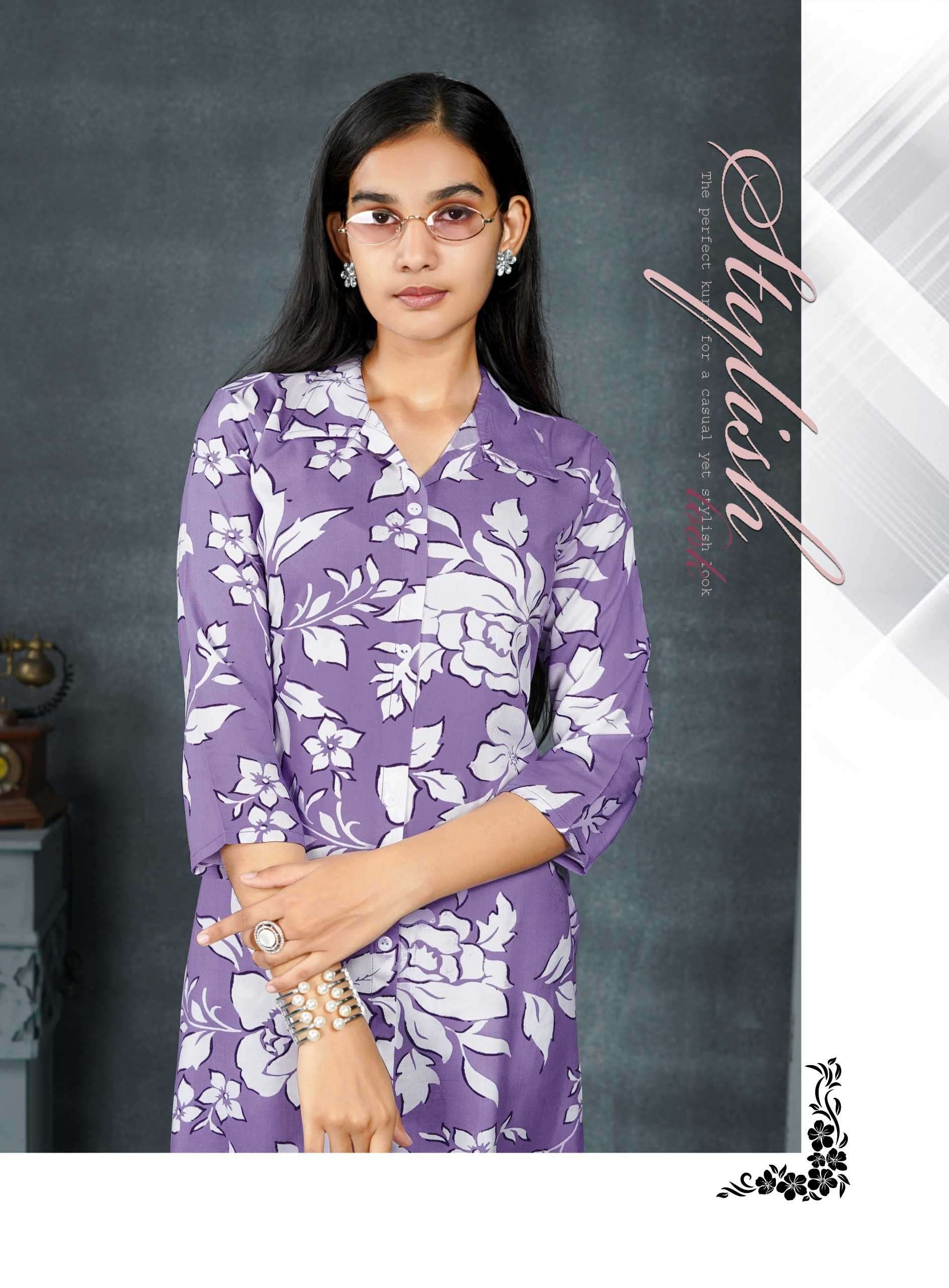 SHANAYA VOL-1 BY ERRAHA IN PREMIUM REYON PRINT FABRIC CO-ORD TOP WITH COLLAR 
