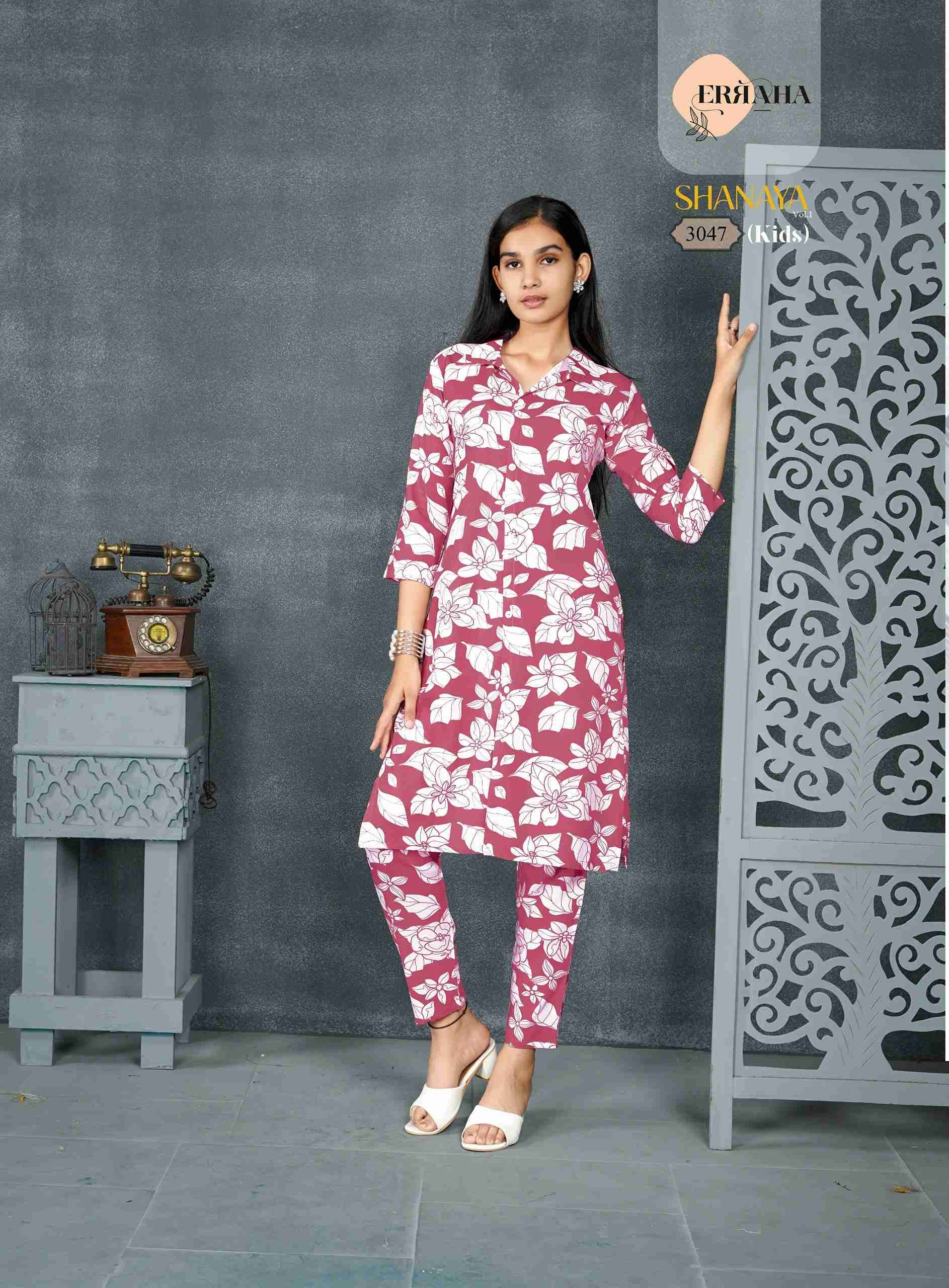 SHANAYA VOL-1 BY ERRAHA IN PREMIUM REYON PRINT FABRIC CO-ORD TOP WITH COLLAR 