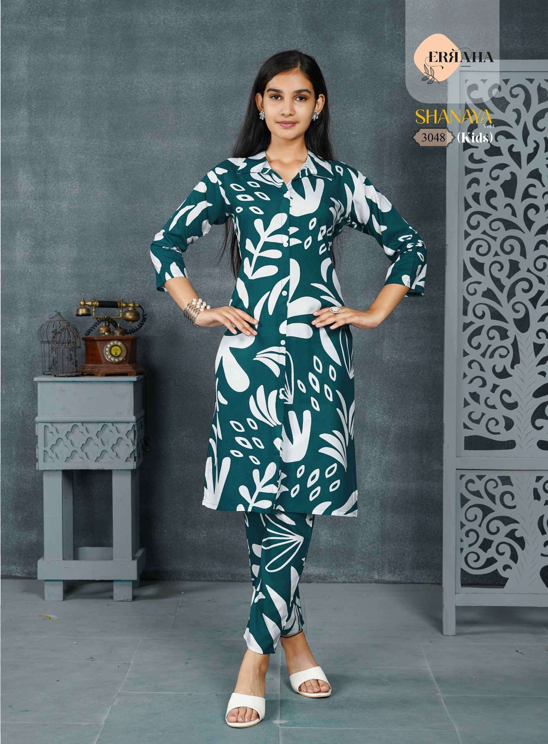 SHANAYA VOL-1 BY ERRAHA IN PREMIUM REYON PRINT FABRIC CO-ORD TOP WITH COLLAR 