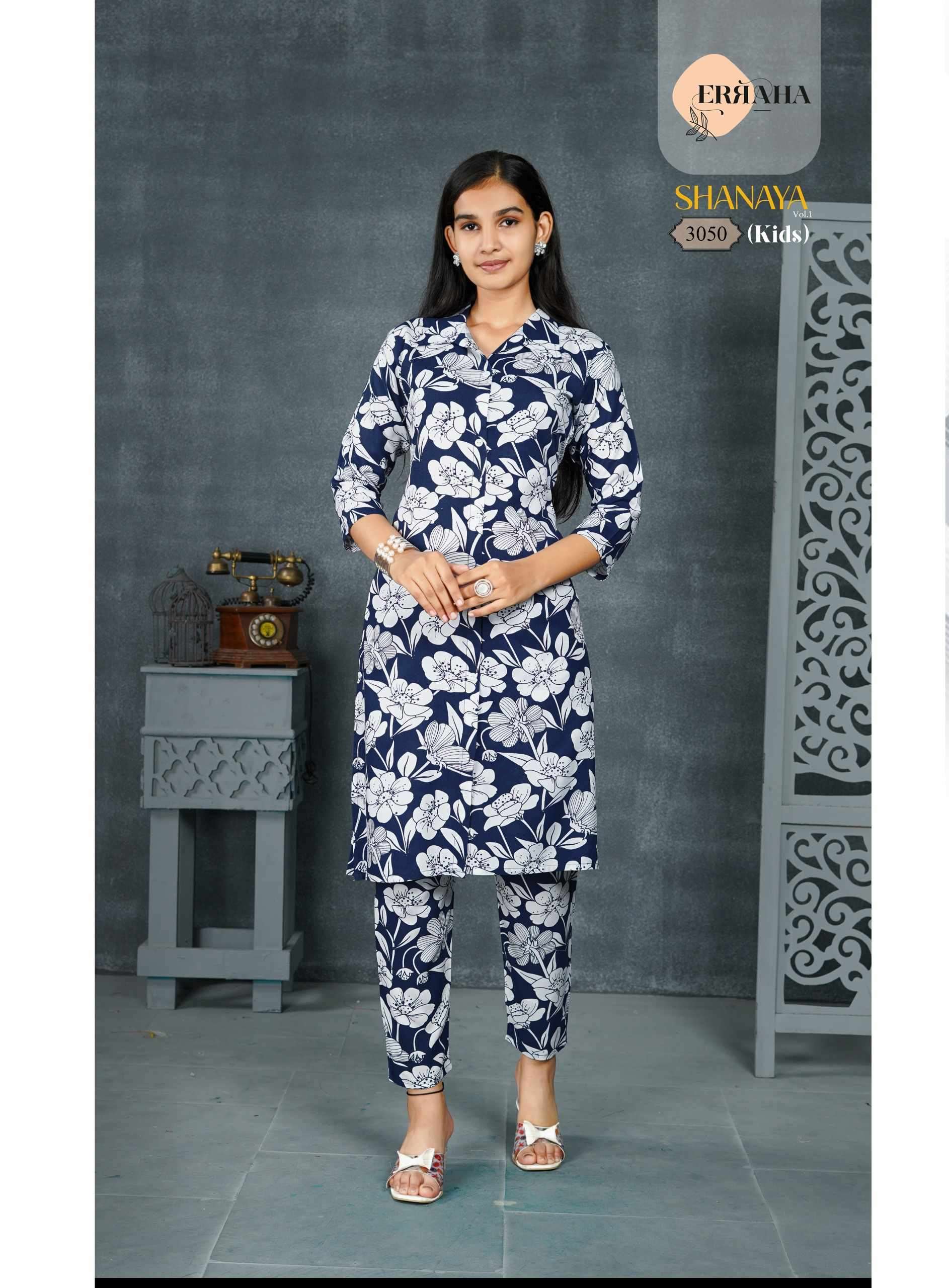 SHANAYA VOL-1 BY ERRAHA IN PREMIUM REYON PRINT FABRIC CO-ORD TOP WITH COLLAR 