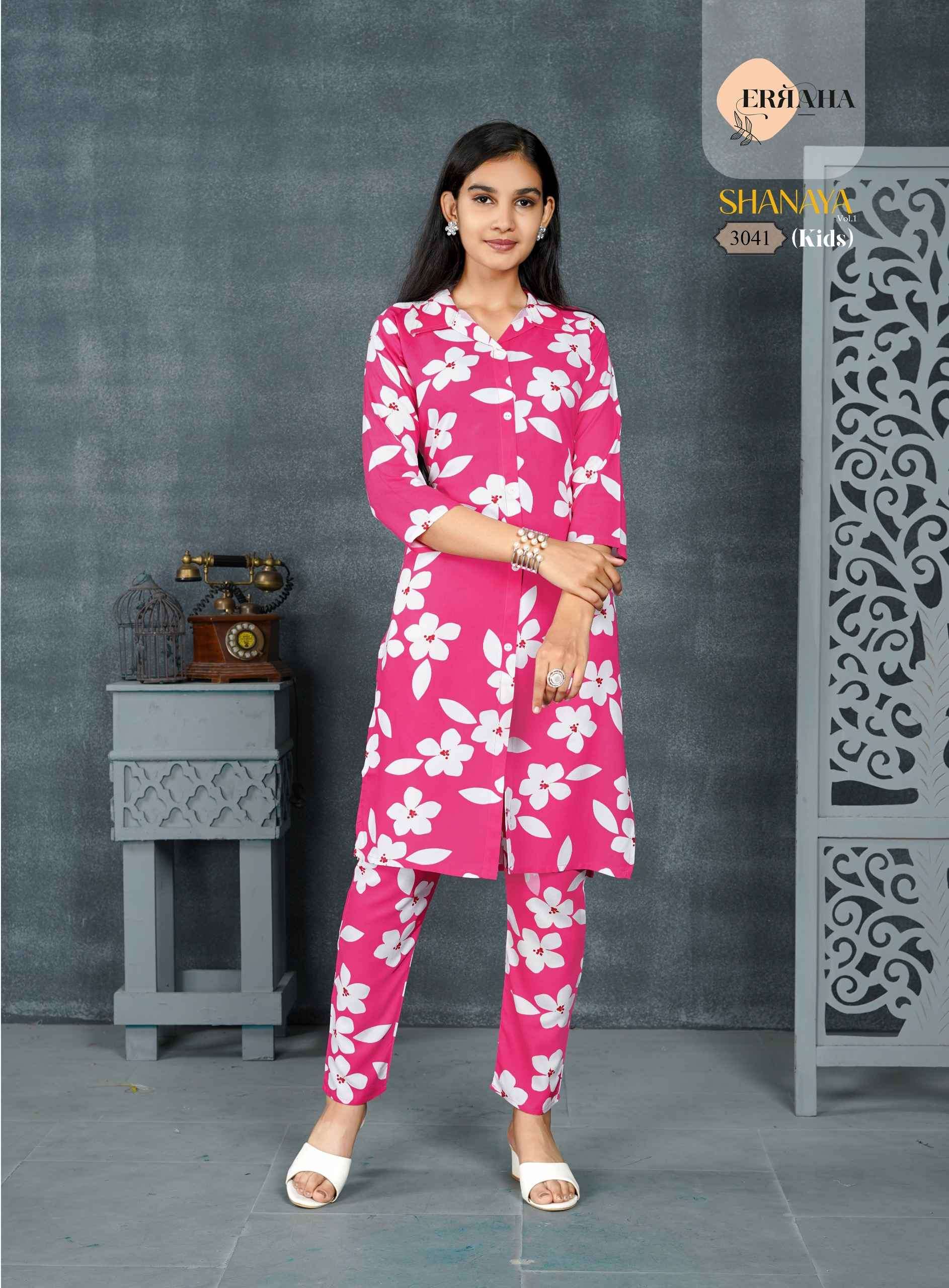 SHANAYA VOL-1 BY ERRAHA IN PREMIUM REYON PRINT FABRIC CO-ORD TOP WITH COLLAR 
