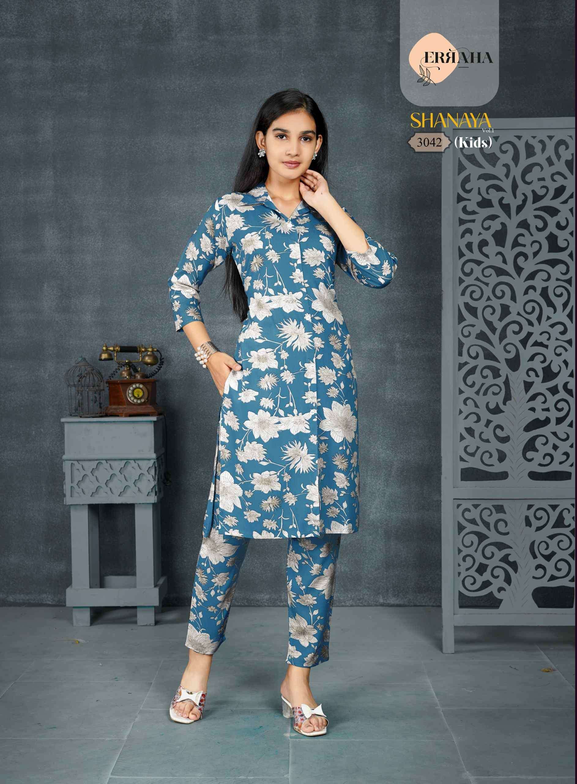 SHANAYA VOL-1 BY ERRAHA IN PREMIUM REYON PRINT FABRIC CO-ORD TOP WITH COLLAR 