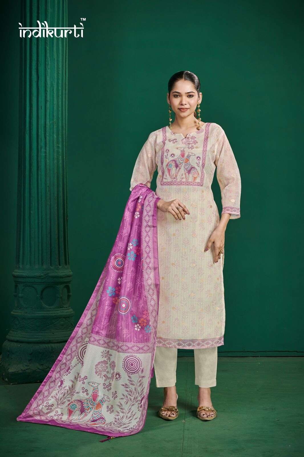 SHIVANI BY INDIKURTI IN KOTA CHEX JACQUARD WITH DIGITAL PRINT COMBO PACKING 