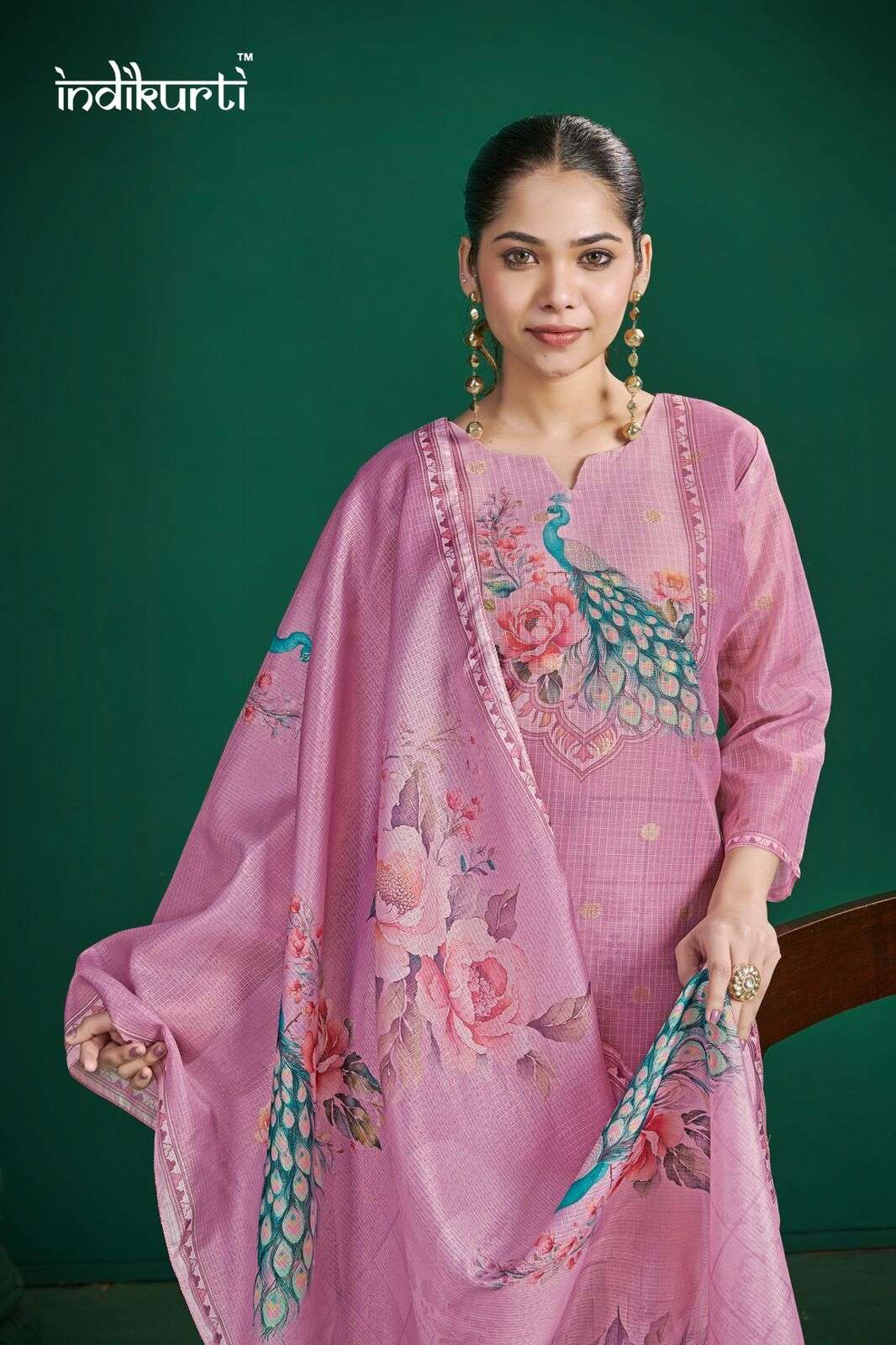 SHIVANI BY INDIKURTI IN KOTA CHEX JACQUARD WITH DIGITAL PRINT COMBO PACKING 