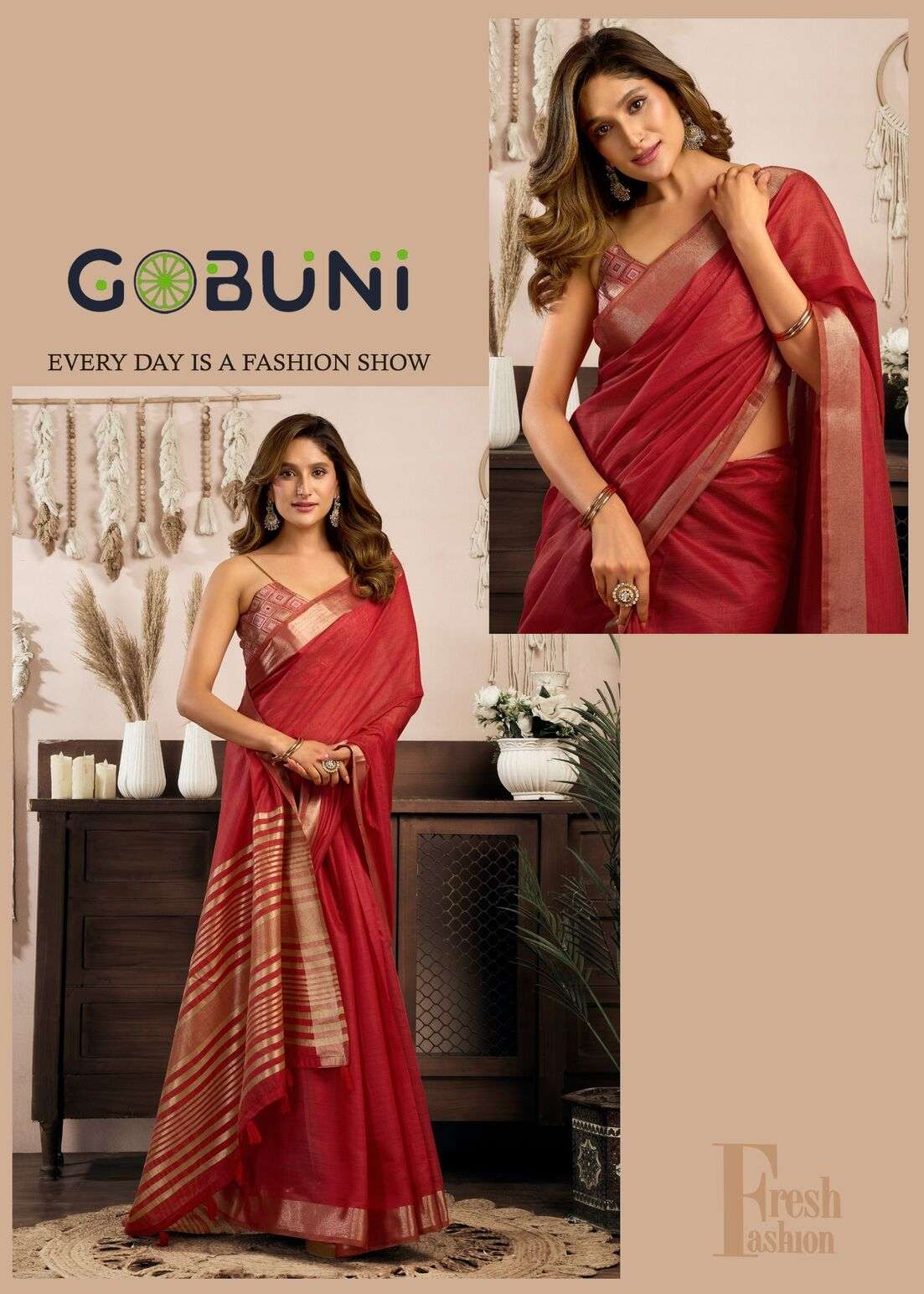 SRIVIDYA BY GOBUNI COTTON SAREE WITH BROCADE BLOUSE & ZHALLAR 